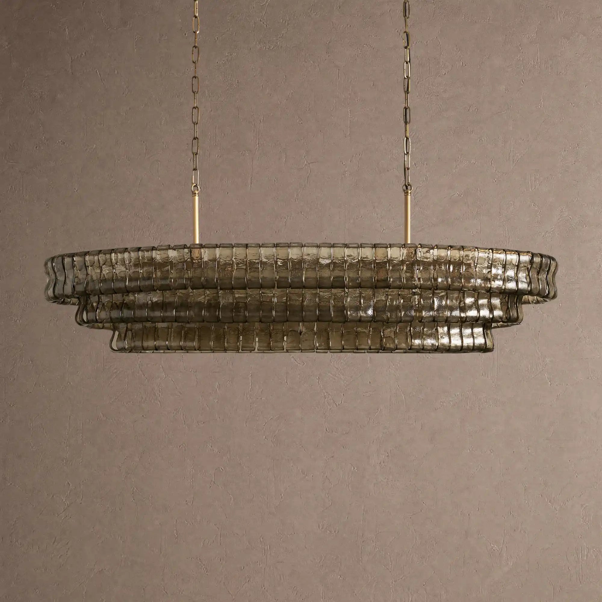 Ghiaccio Glass Oval Chandelier 54''65'' - Lacquered Burnished BrassSmoke54"Blushlighting