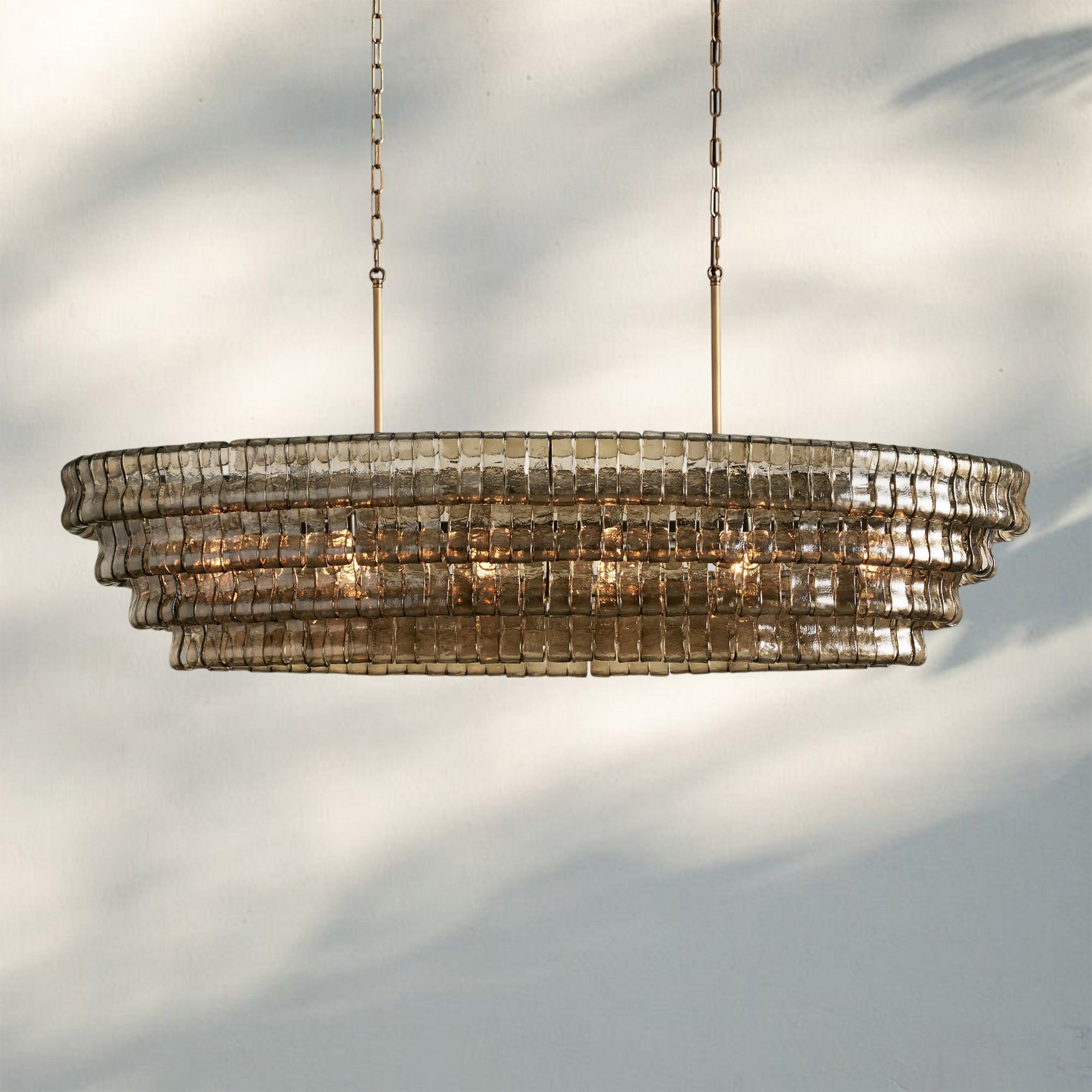 Ghiaccio Glass Oval Chandelier 54''65'' - Lacquered Burnished BrassSmoke65"Blushlighting