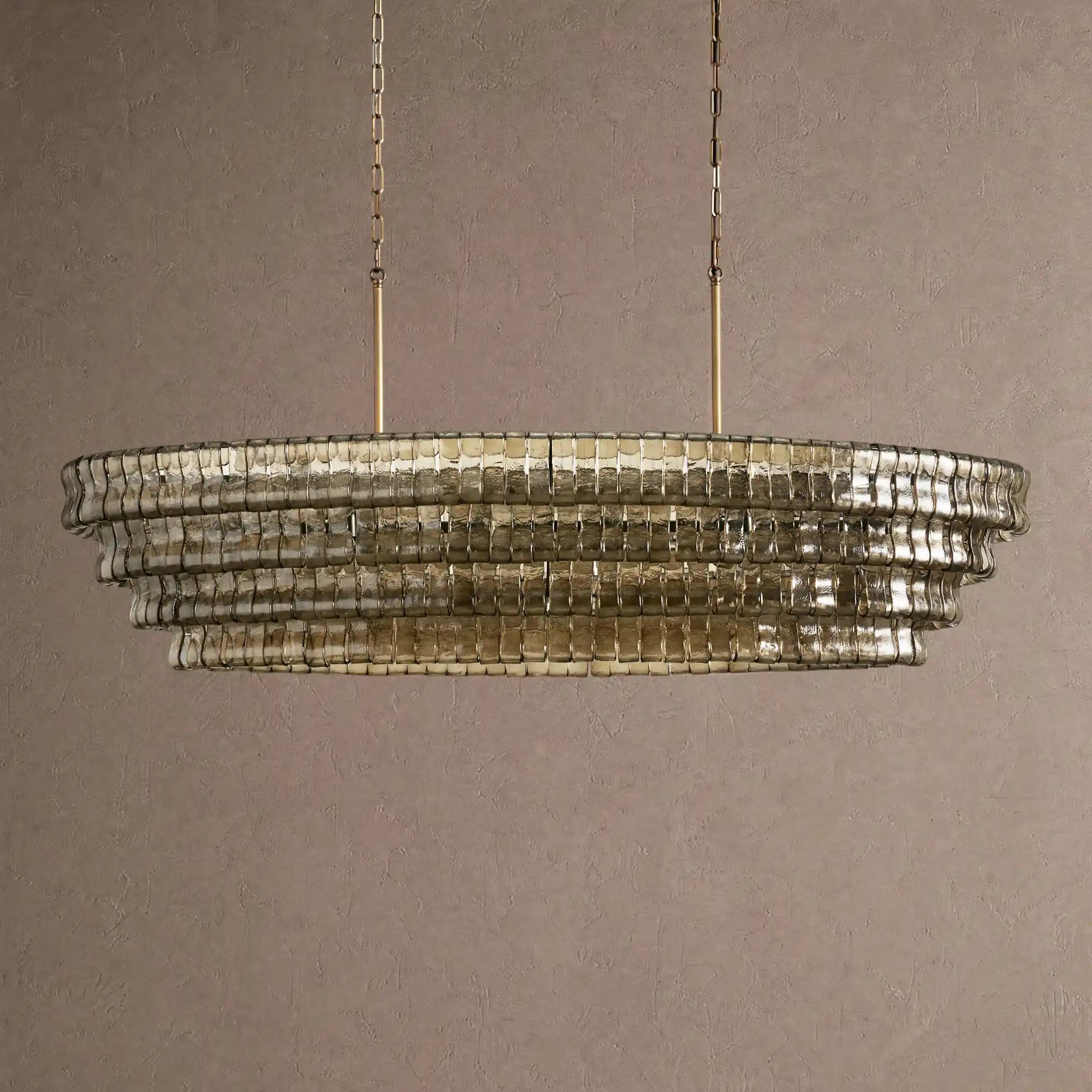 Ghiaccio Glass Oval Chandelier 54''65'' - Lacquered Burnished BrassSmoke65"Blushlighting
