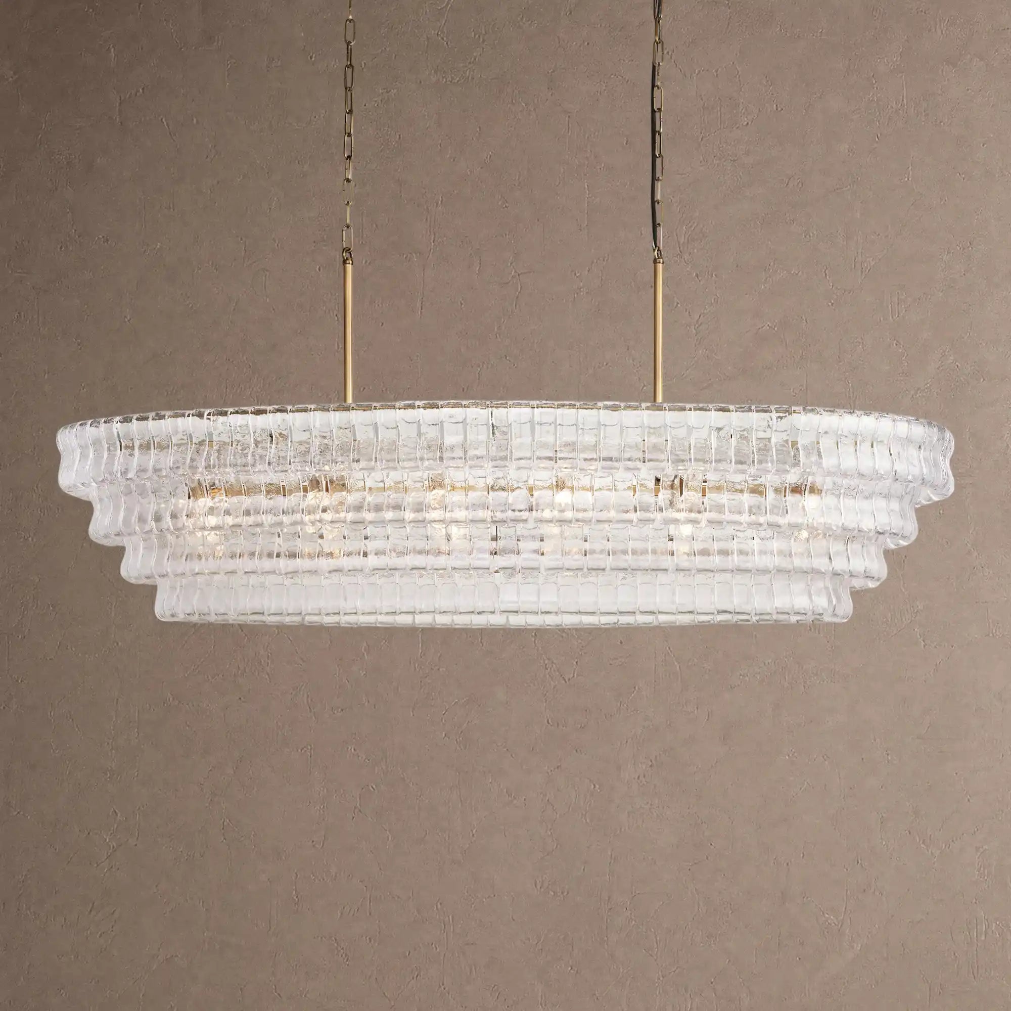 Ghiaccio Glass Oval Chandelier 54''65'' - Lacquered Burnished BrassClear65"Blushlighting