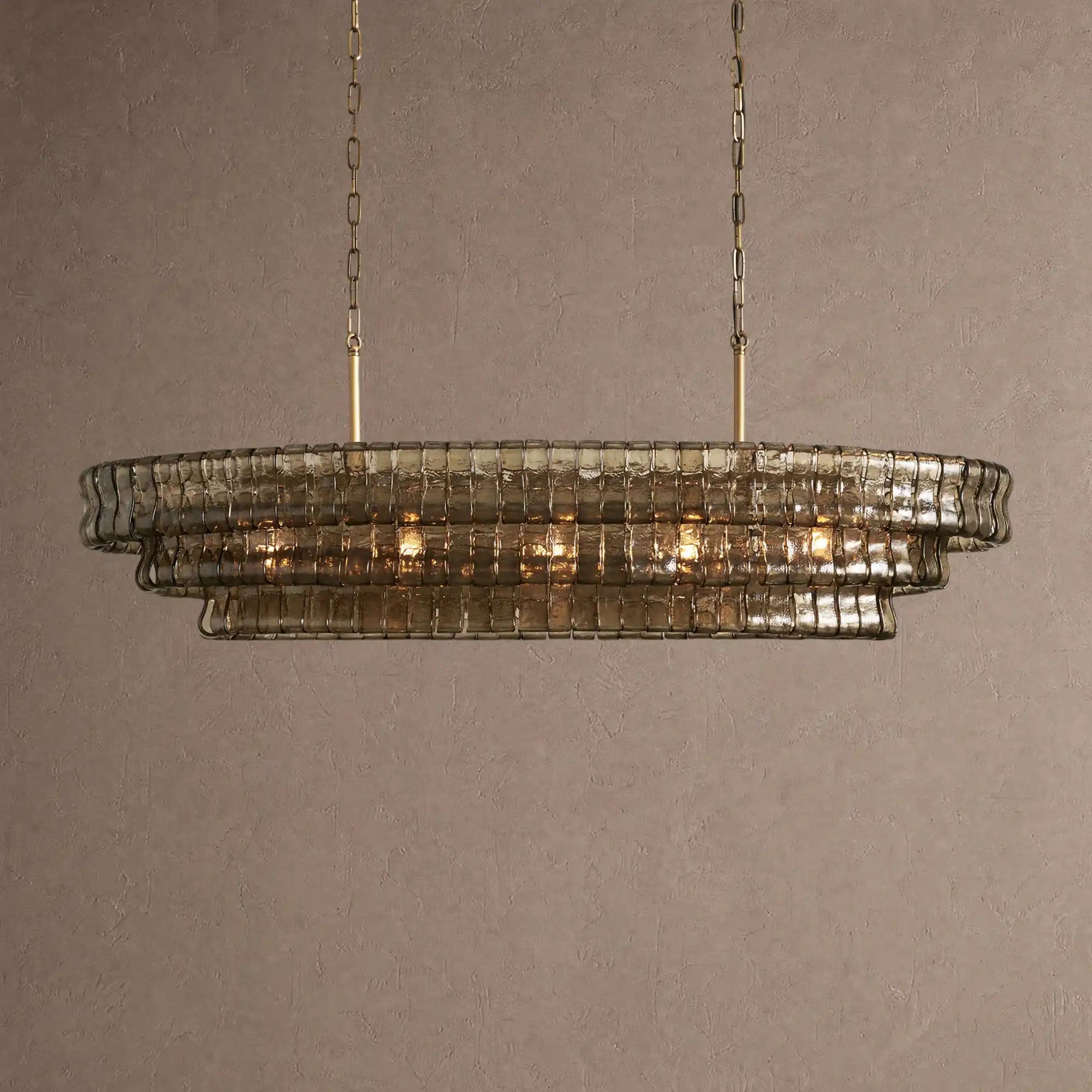 Ghiaccio Glass Oval Chandelier 54''65'' - Lacquered Burnished BrassSmoke54"Blushlighting