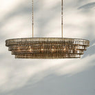 Ghiacio Glass Oval Chandelier 54''65''-Lacquered Burnished Brass-Smoke-65"