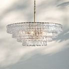 Ghiacio Glass Round Chandelier 24" 36" 48" 60"-4-Tier 36"-Brass-Clear