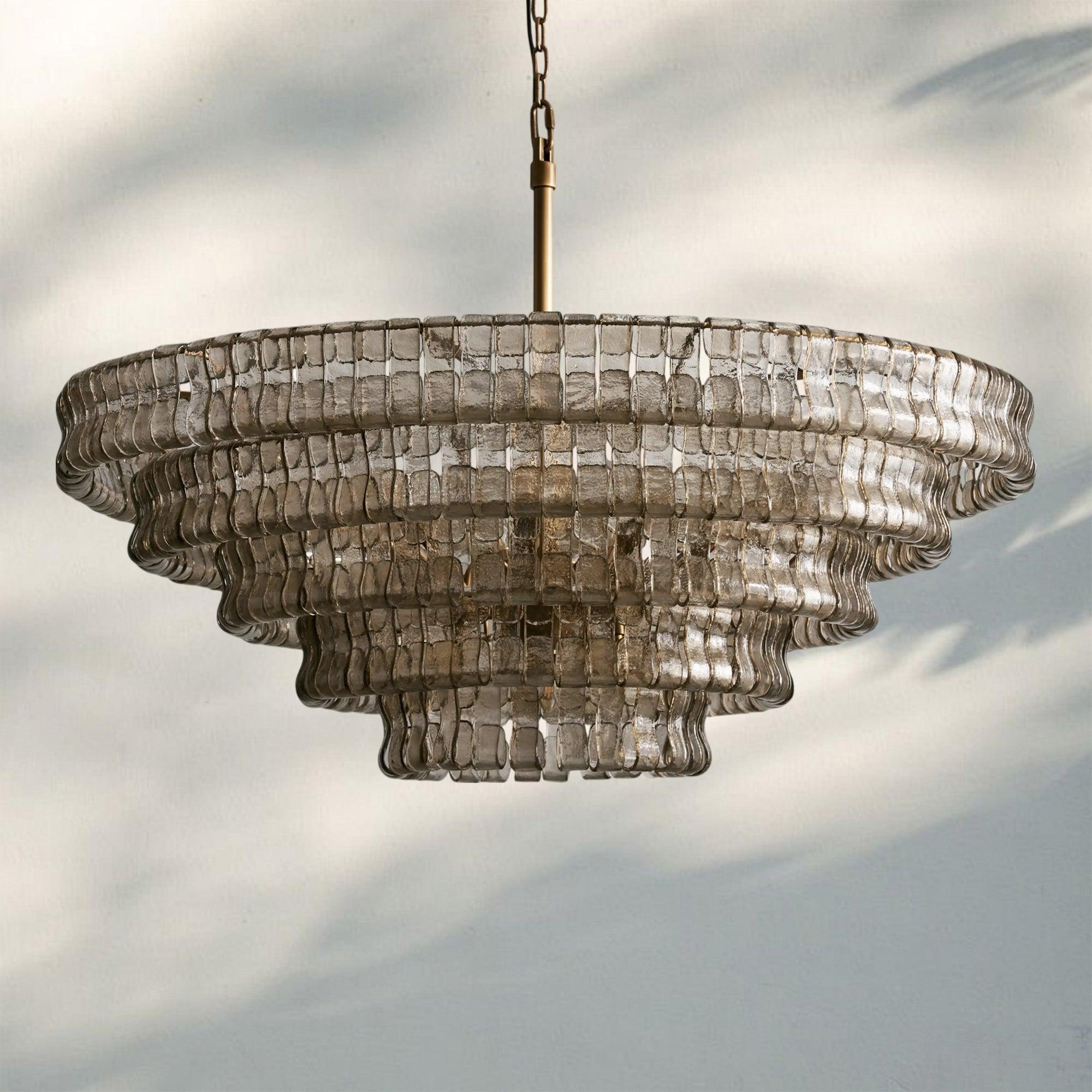 Ghiaccio Glass Round Chandelier 24" 36" 48" 60" - 3 - Tier 24"BrassSmokeBlushlighting