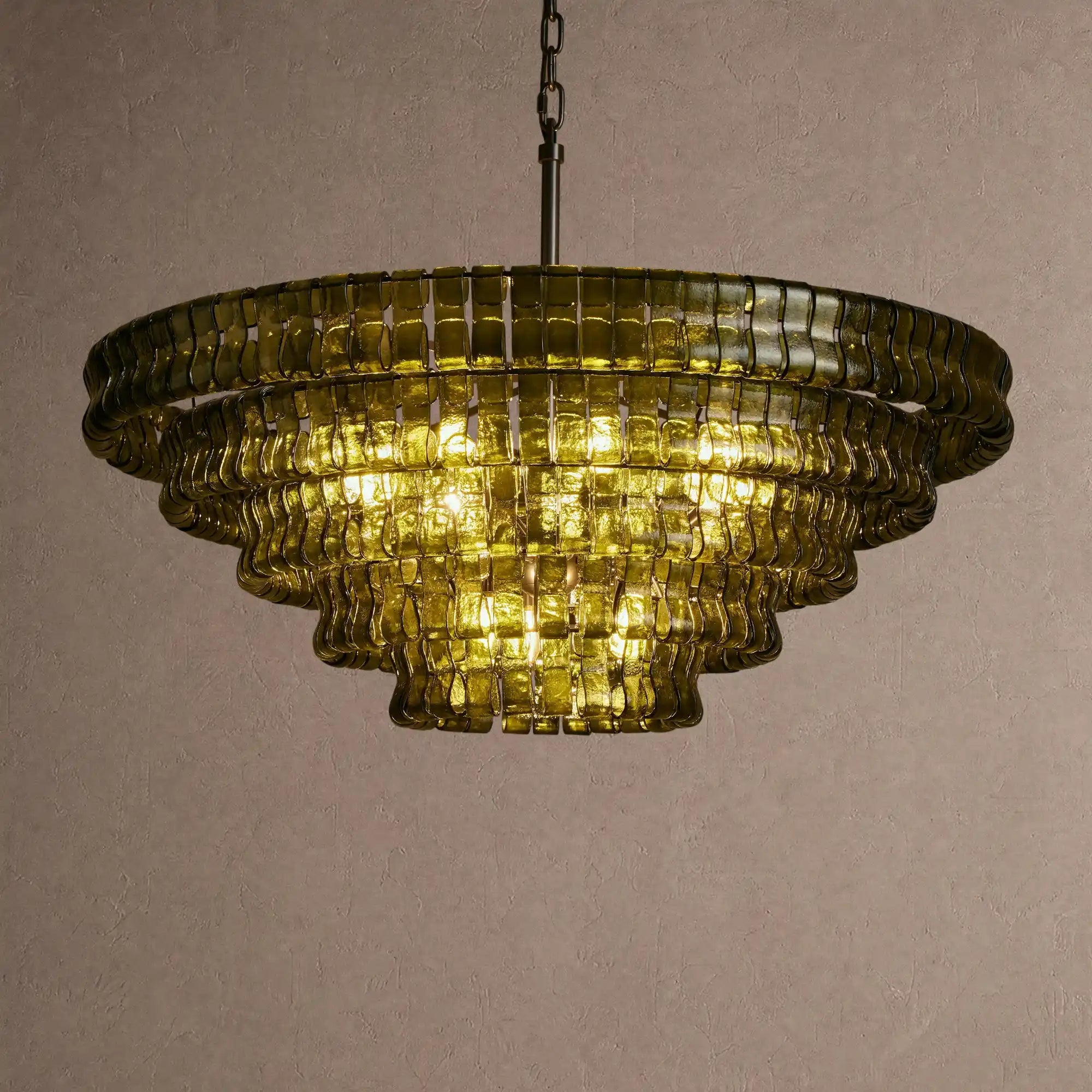 Ghiaccio Glass Round Chandelier 24" 36" 48" 60" - 5-Tier 48"BlackGreenBlushlighting