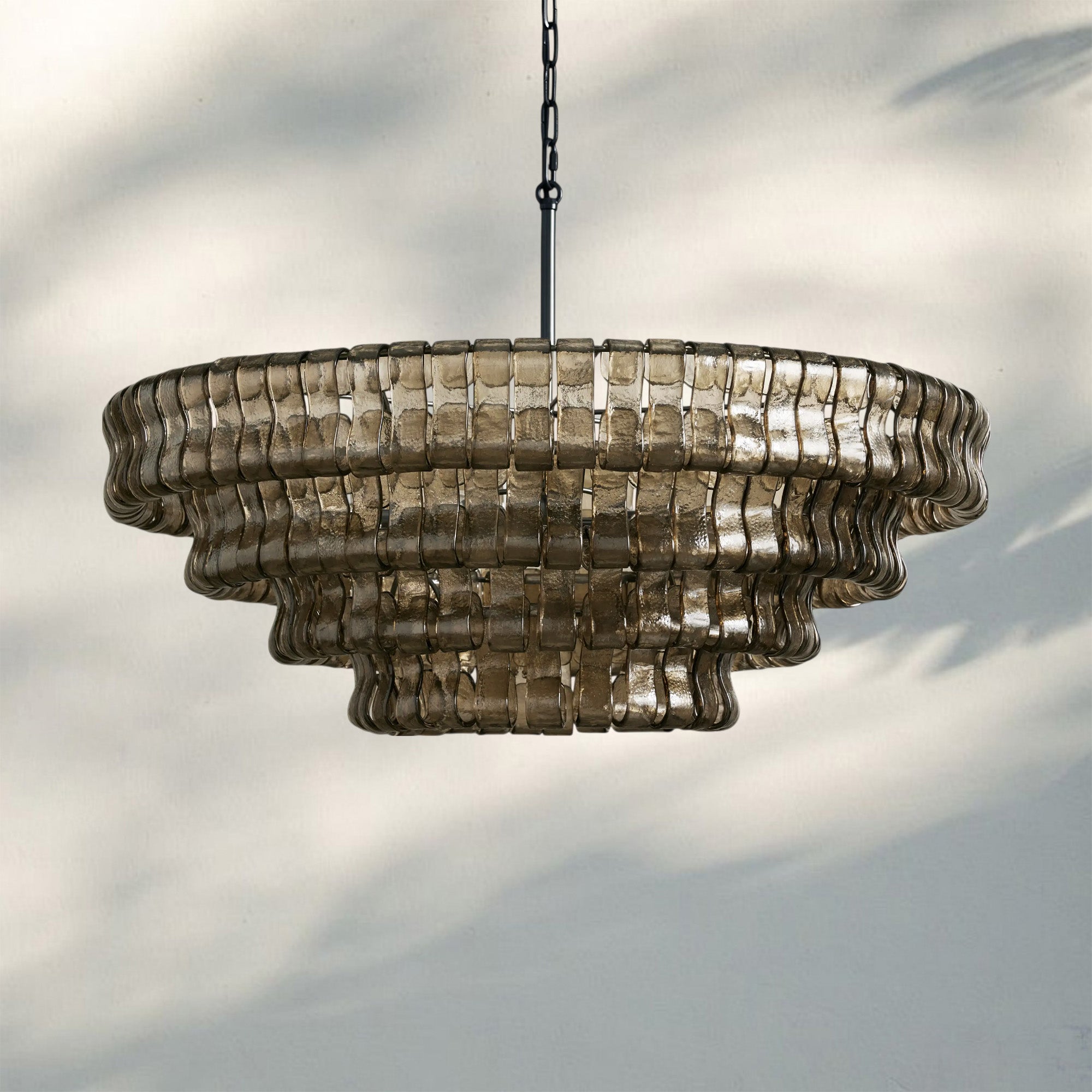 Ghiacio Glass Round Chandelier 24" 36" 48" 60"-4-Tier 36"-Bronze-Smoke