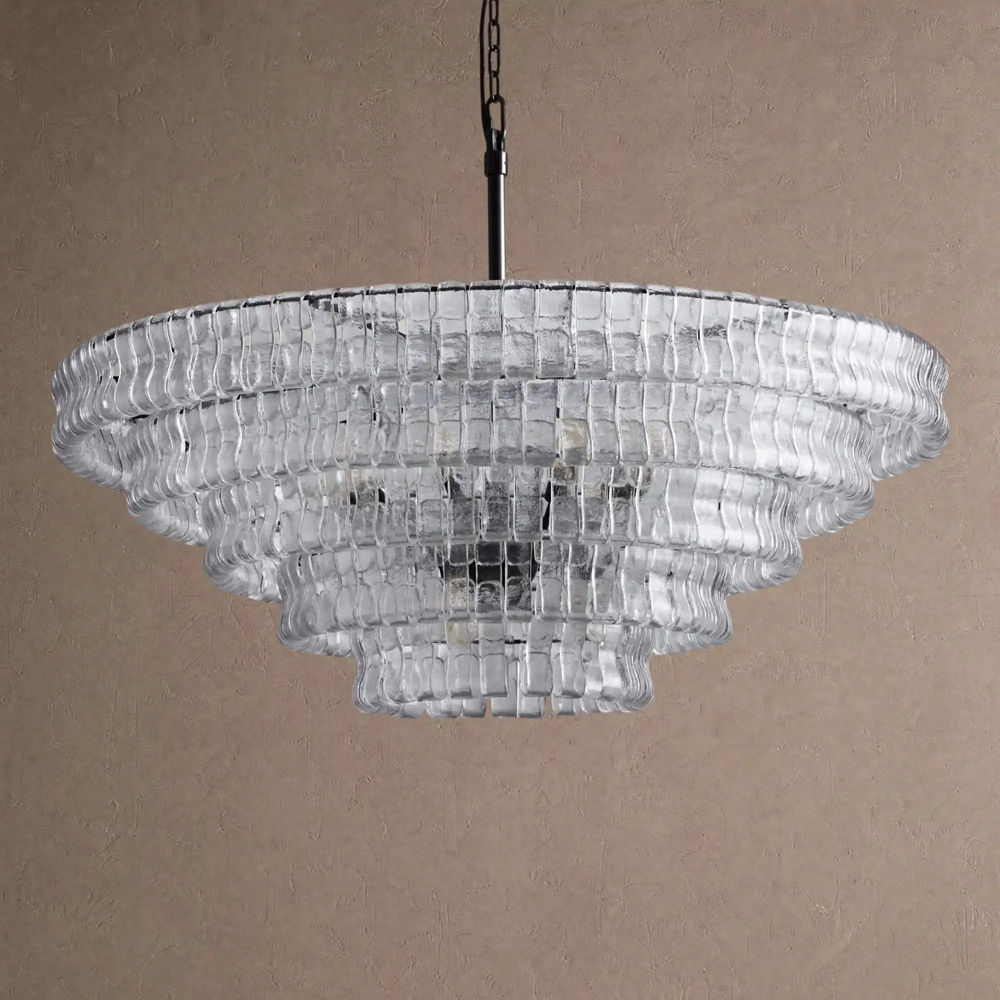 Ghiaccio Glass Round Chandelier 24" 36" 48" 60" - 5-Tier 48"BlackClearBlushlighting