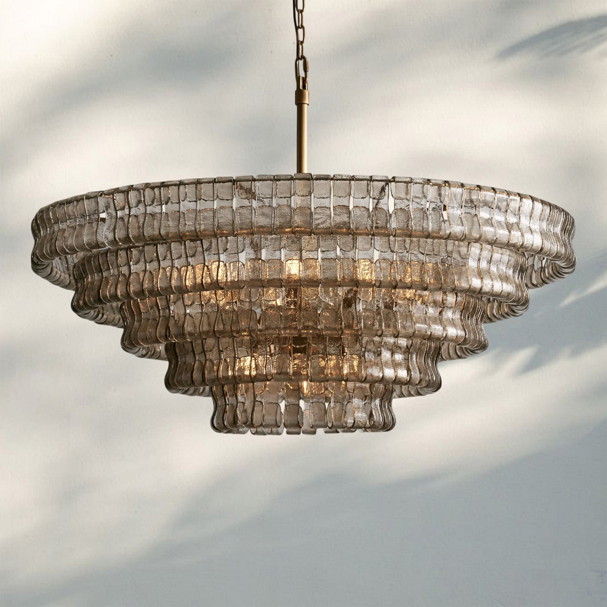 Ghiacio Glass Round Chandelier 24" 36" 48" 60"-5-Tier 48"-Brass-Smoke