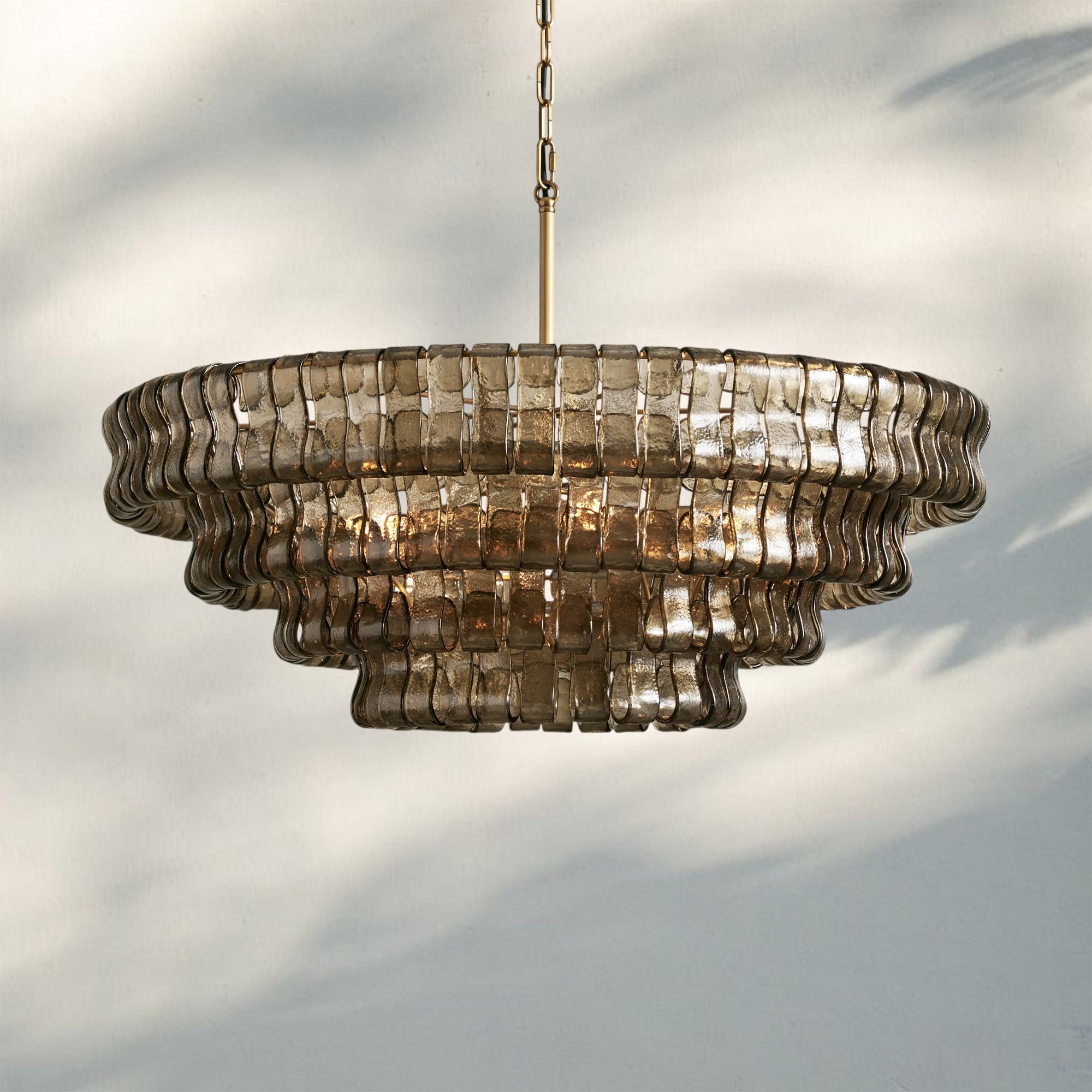 Ghiacio Glass Round Chandelier 24" 36" 48" 60"-3-Tier 24"-Brass-Smoke