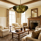 Ghiaccio Glass Round Chandelier 24" 36" 48" 60" - 3 - Tier 24"BrassGreenBlushlighting