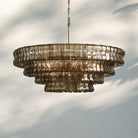 Ghiaccio Glass Round Chandelier 24" 36" 48" 60" - 3 - Tier 24"BrassSmokeBlushlighting