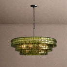 Ghiaccio Glass Round Chandelier 24" 36" 48" 60" - 3-Tier 24"BlackGreenBlushlighting