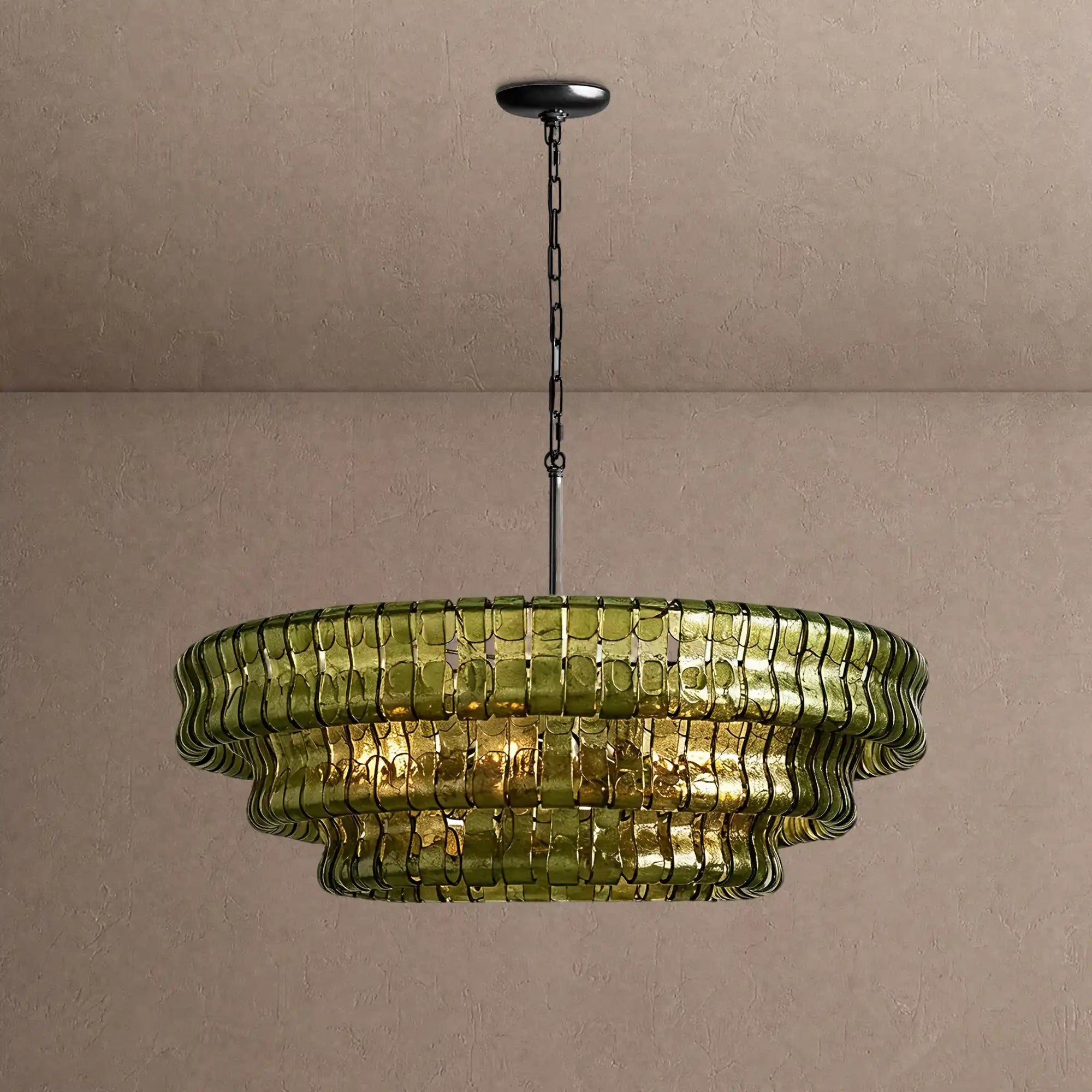 Ghiaccio Glass Round Chandelier 24" 36" 48" 60" - 3-Tier 24"BlackGreenBlushlighting