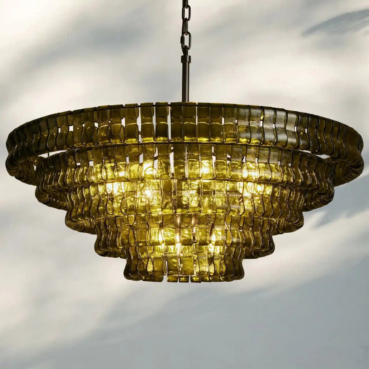 Ghiaccio Glass Round Chandelier 24" 36" 48" 60" - 6 - Tier 60"BronzeGreenBlushlighting