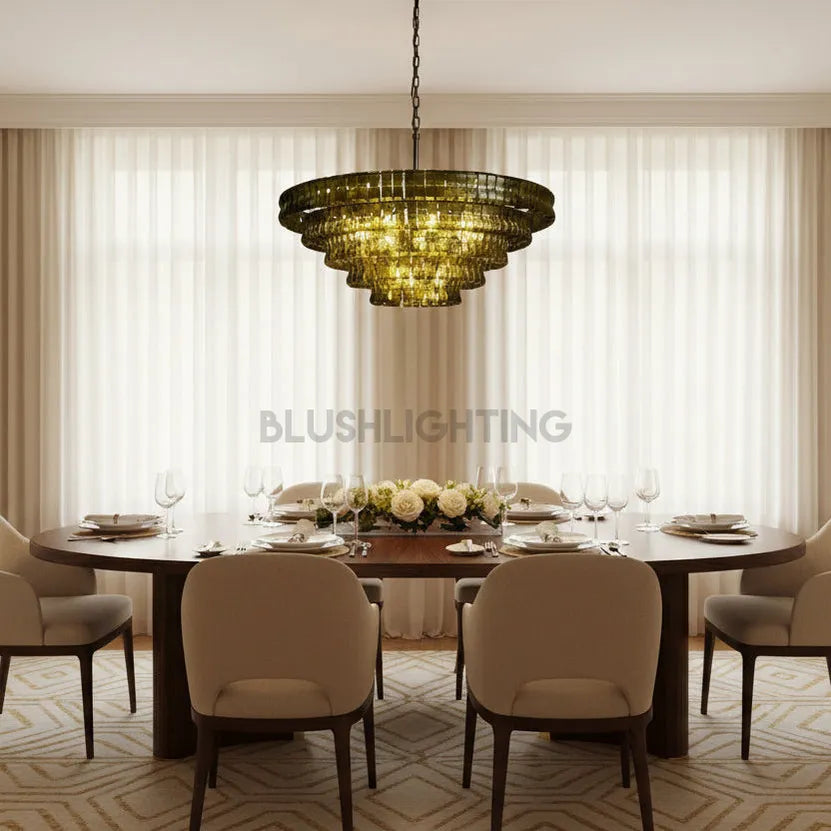 Ghiaccio Glass Round Chandelier 24" 36" 48" 60" - 6 - Tier 60"BronzeGreenBlushlighting