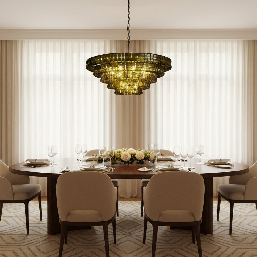 Ghiaccio Glass Round Chandelier 24" 36" 48" 60" - 6 - Tier 60"BronzeGreenBlushlighting