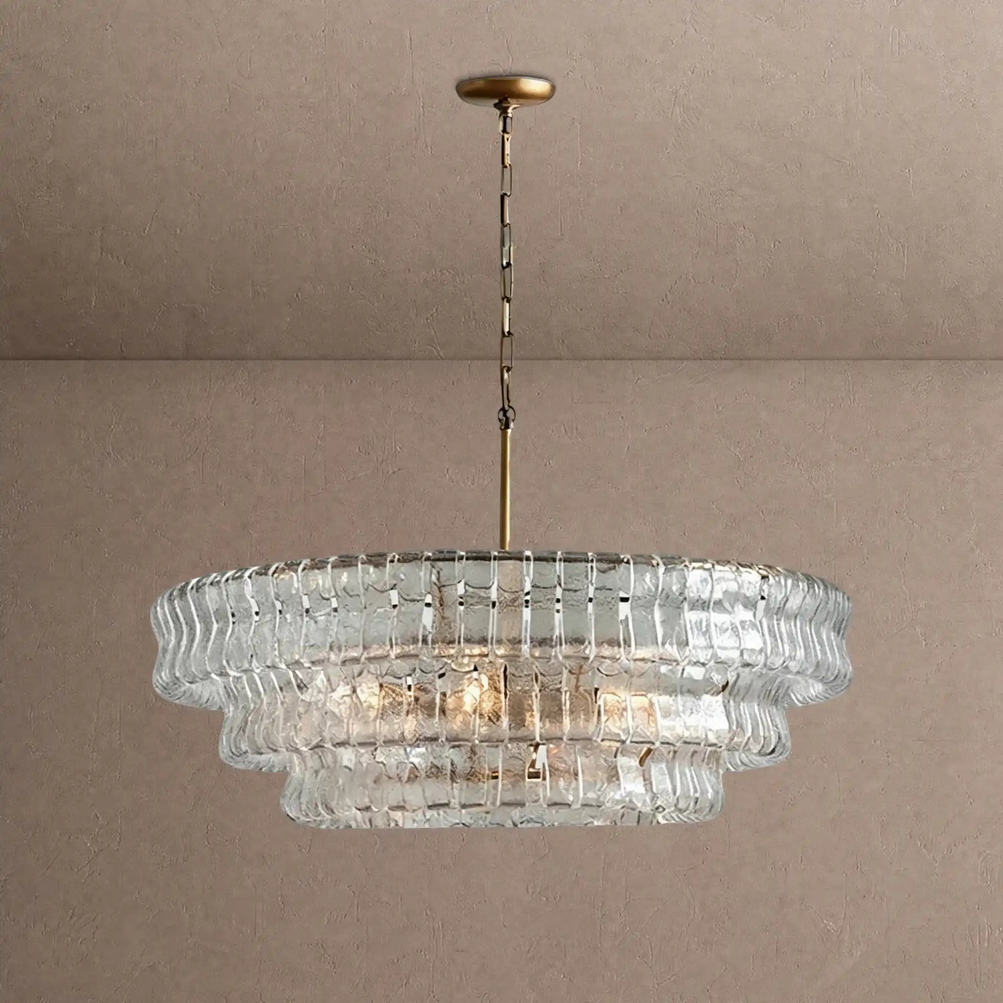 Ghiaccio Glass Round Chandelier 24" 36" 48" 60" - 3-Tier 24"BrassClearBlushlighting