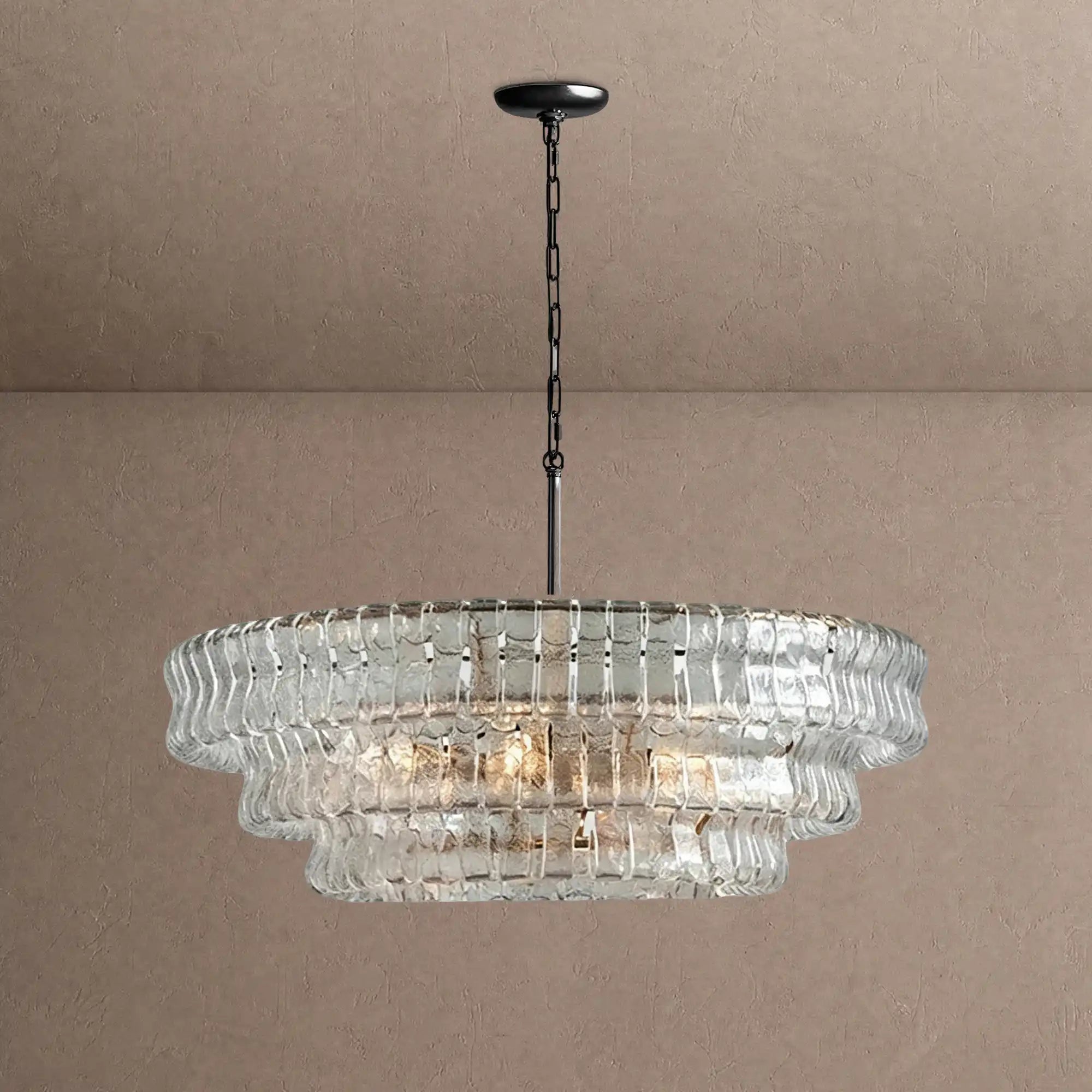 Ghiaccio Glass Round Chandelier 24" 36" 48" 60" - 3-Tier 24"BlackClearBlushlighting