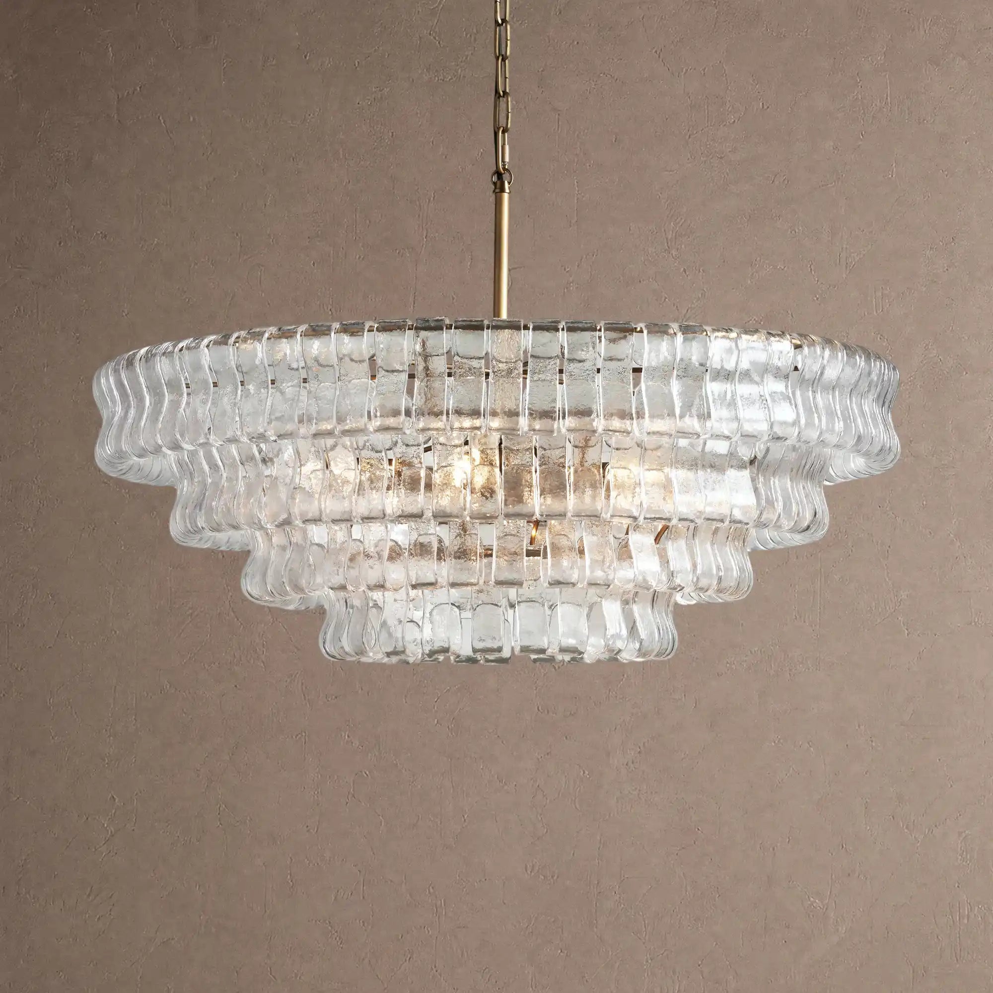 Ghiaccio Glass Round Chandelier 24" 36" 48" 60" - 4-Tier 36"BrassClearBlushlighting