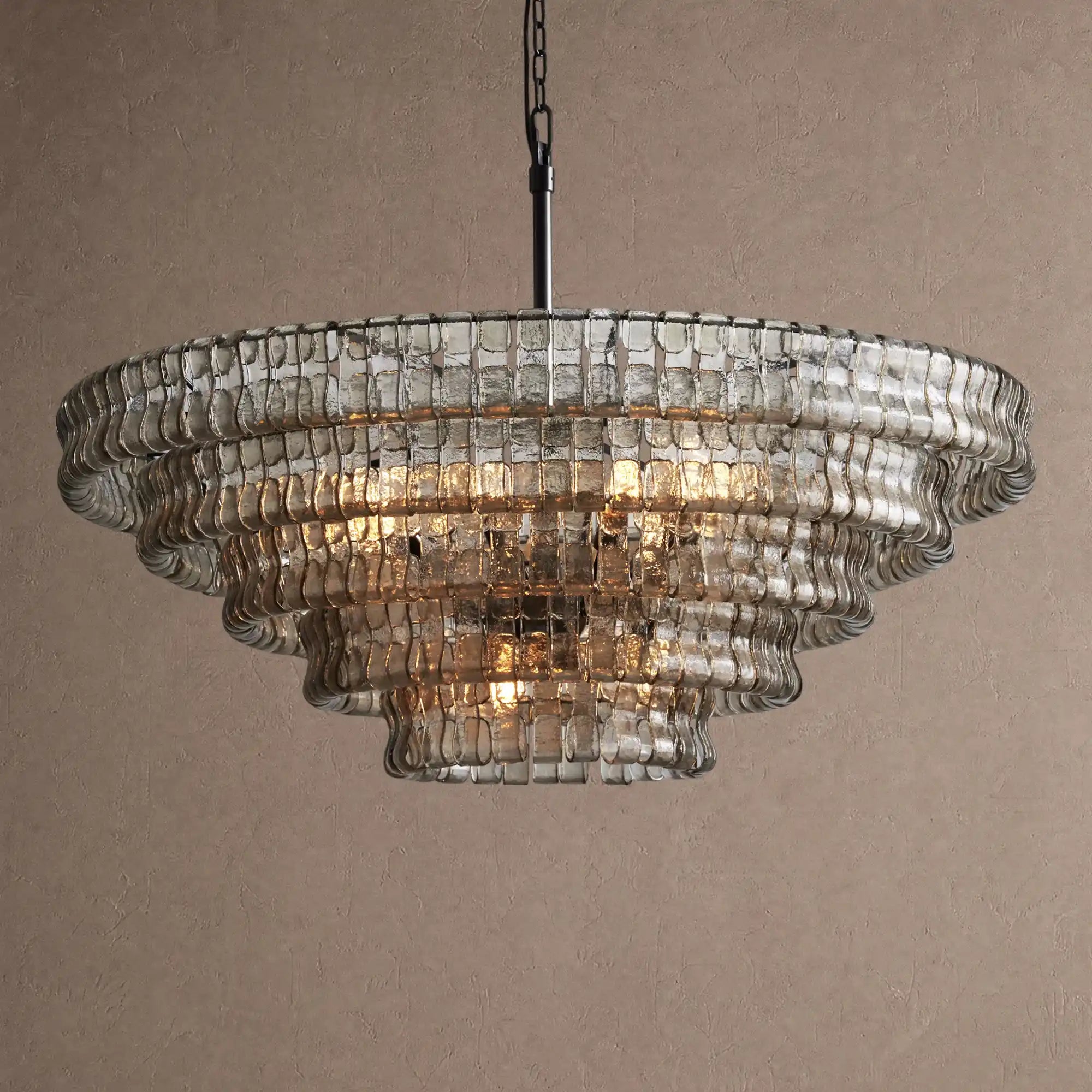 Ghiaccio Glass Round Chandelier 24" 36" 48" 60" - 5-Tier 48"BlackSmokeBlushlighting
