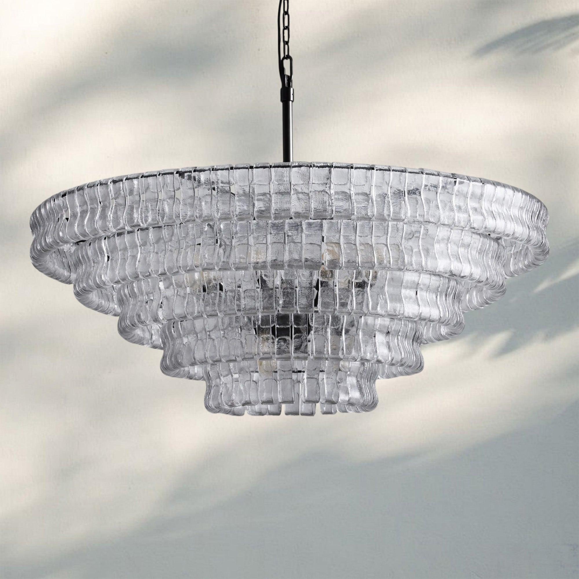 Ghiaccio Glass Round Chandelier 24" 36" 48" 60" - 3 - Tier 24"BrassSmokeBlushlighting