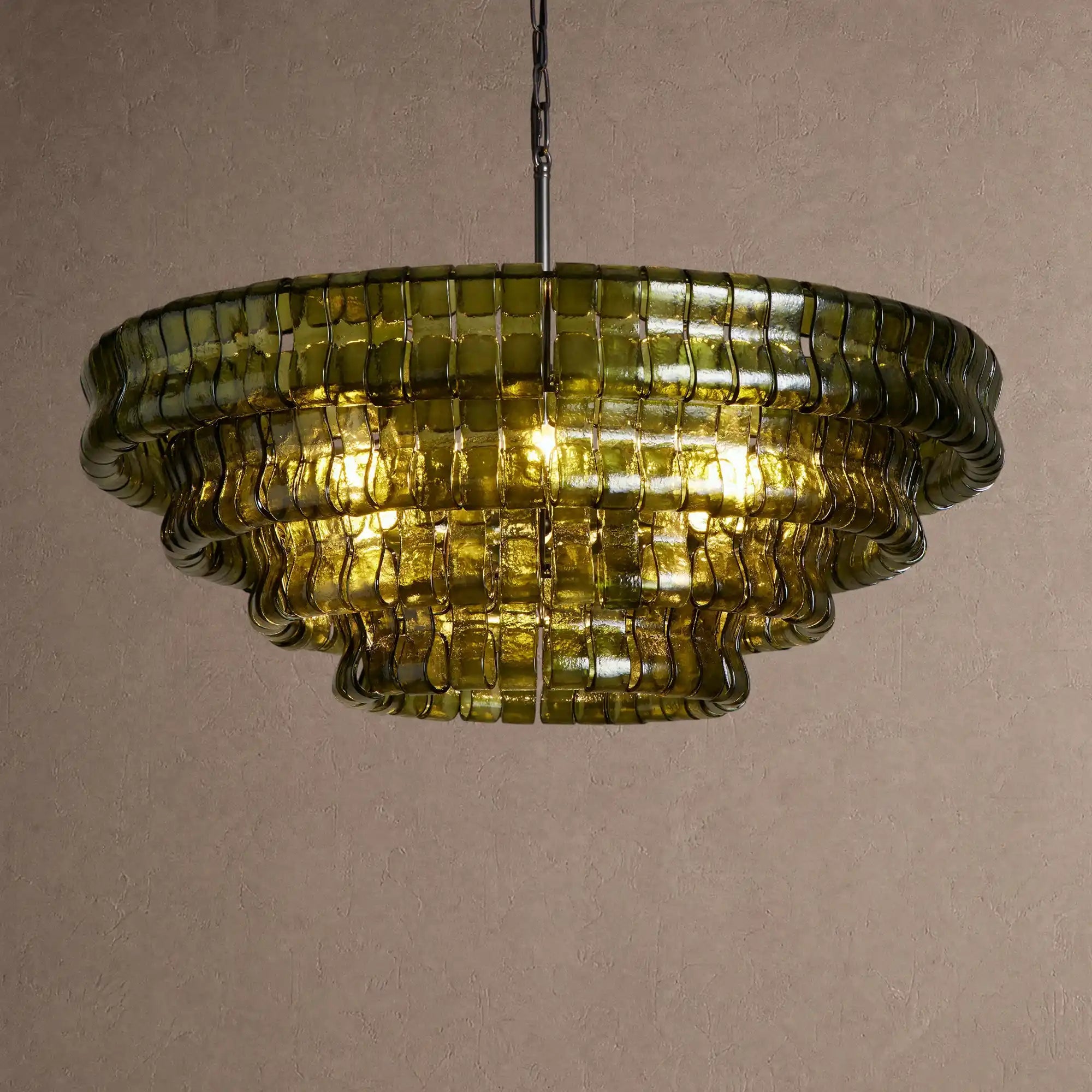 Ghiaccio Glass Round Chandelier 24" 36" 48" 60" - 4-Tier 36"BlackGreenBlushlighting