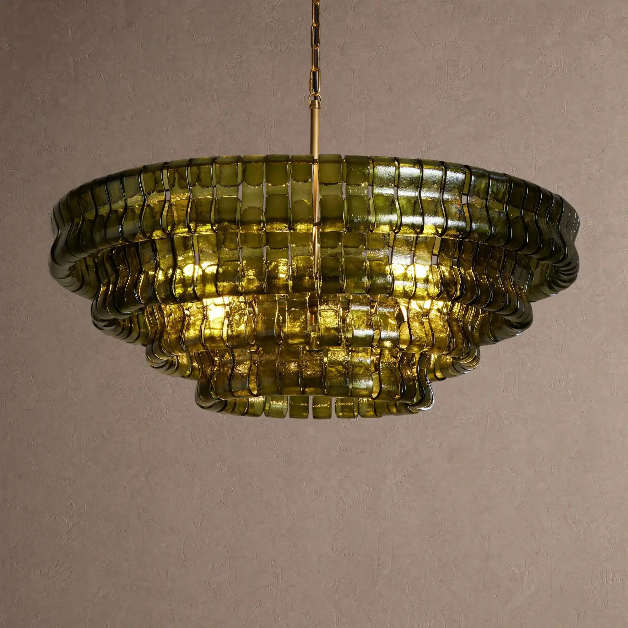 Ghiaccio Glass Round Chandelier 24" 36" 48" 60" - 4-Tier 36"BrassGreenBlushlighting