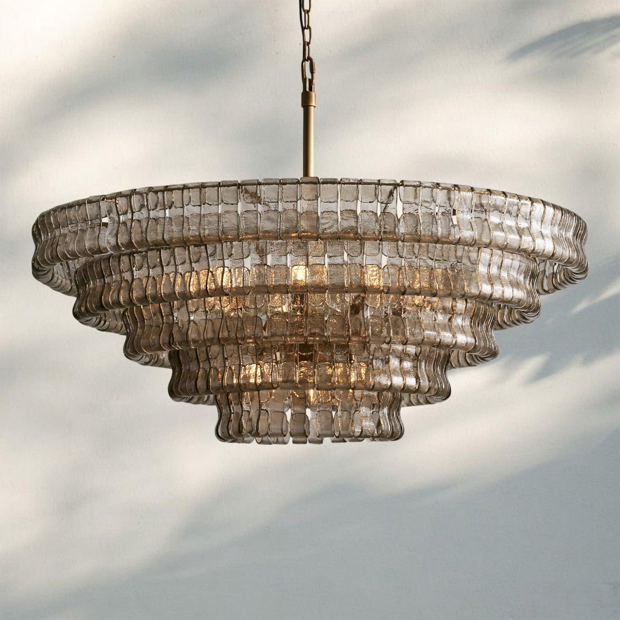 Ghiaccio Glass Round Chandelier 24" 36" 48" 60" - 5 - Tier 48"BrassSmokeBlushlighting