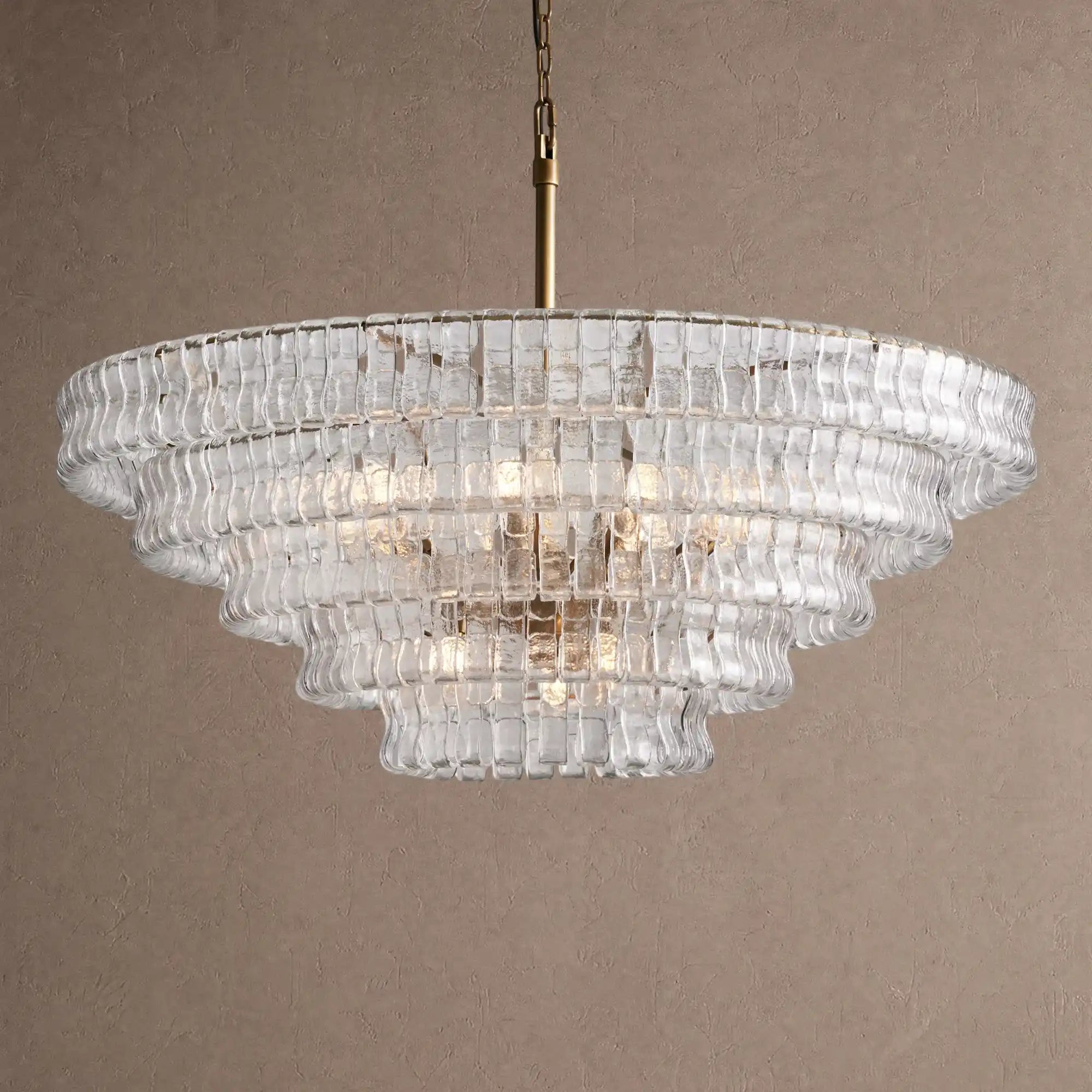 Ghiaccio Glass Round Chandelier 24" 36" 48" 60" - 5-Tier 48"BrassClearBlushlighting