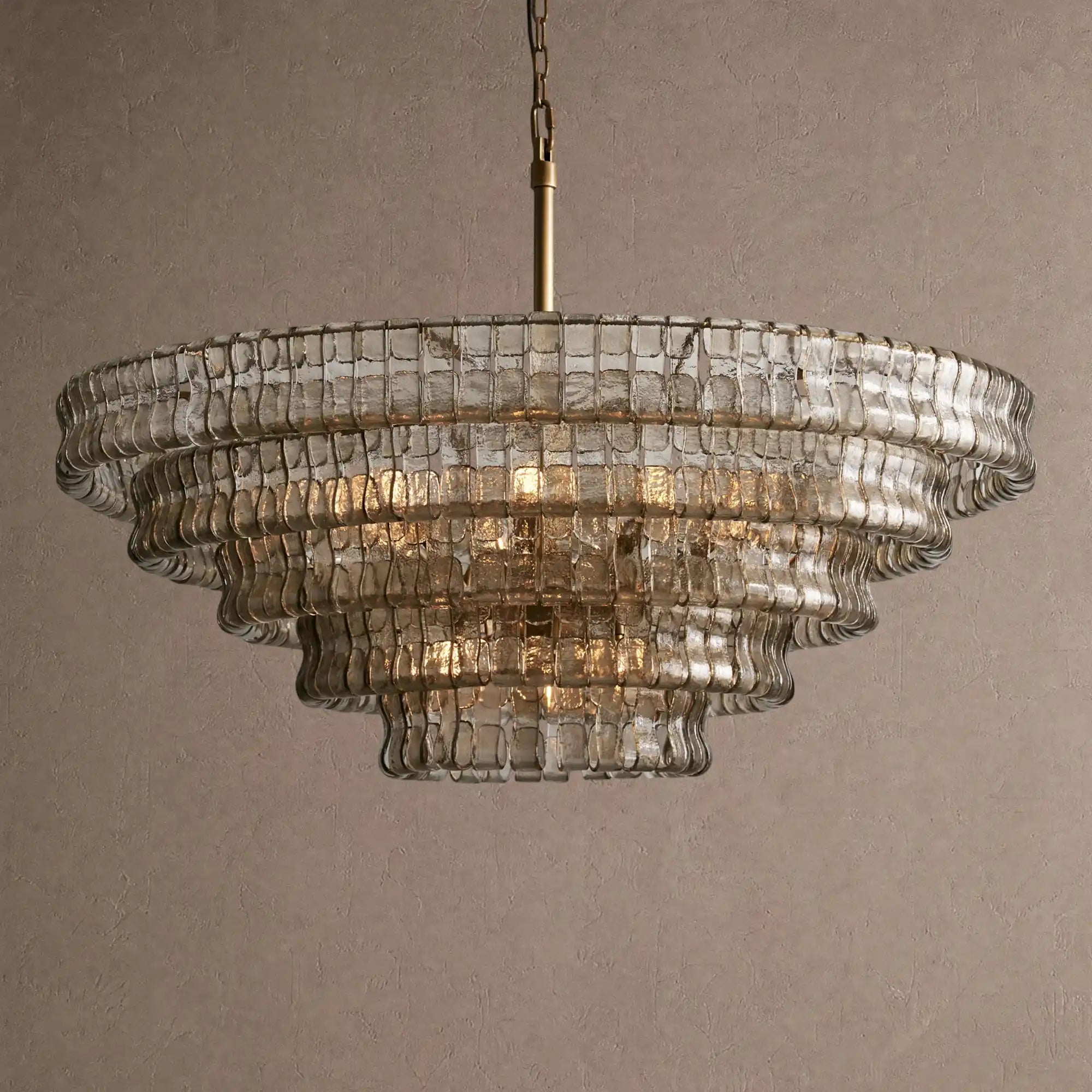 Ghiaccio Glass Round Chandelier 24" 36" 48" 60" - 5-Tier 48"BrassSmokeBlushlighting