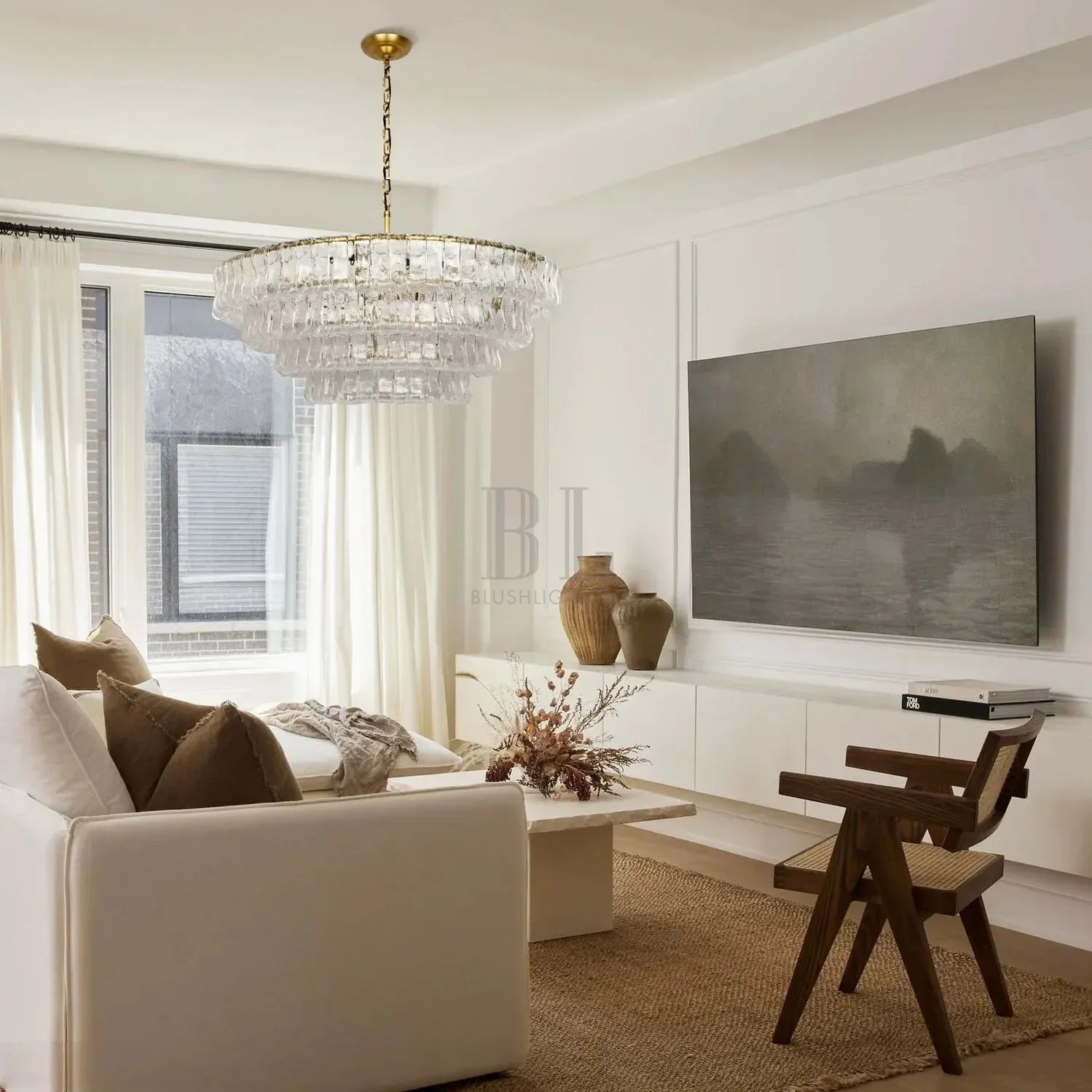 Ghiacio Glass Round Chandelier 24" 36" 48" 60"-3-Tier 24"-Bronze-Clear