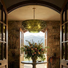 Ghiaccio Glass Round Chandelier 24" 36" 48" 60" - 3 - Tier 24"BronzeGreenBlushlighting