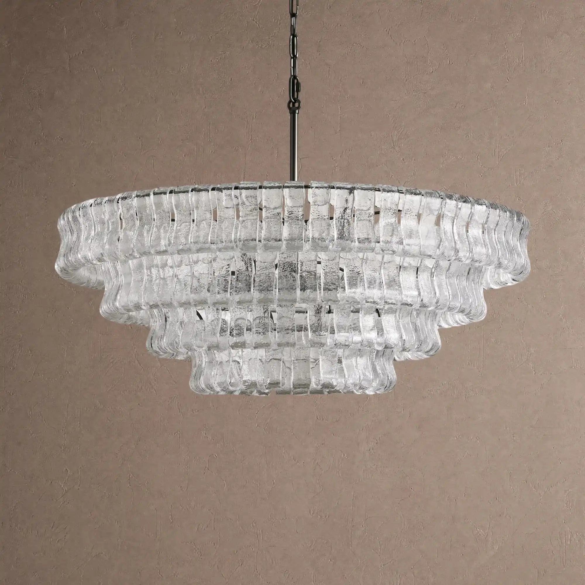 Ghiaccio Glass Round Chandelier 24" 36" 48" 60" - 4-Tier 36"BlackClearBlushlighting