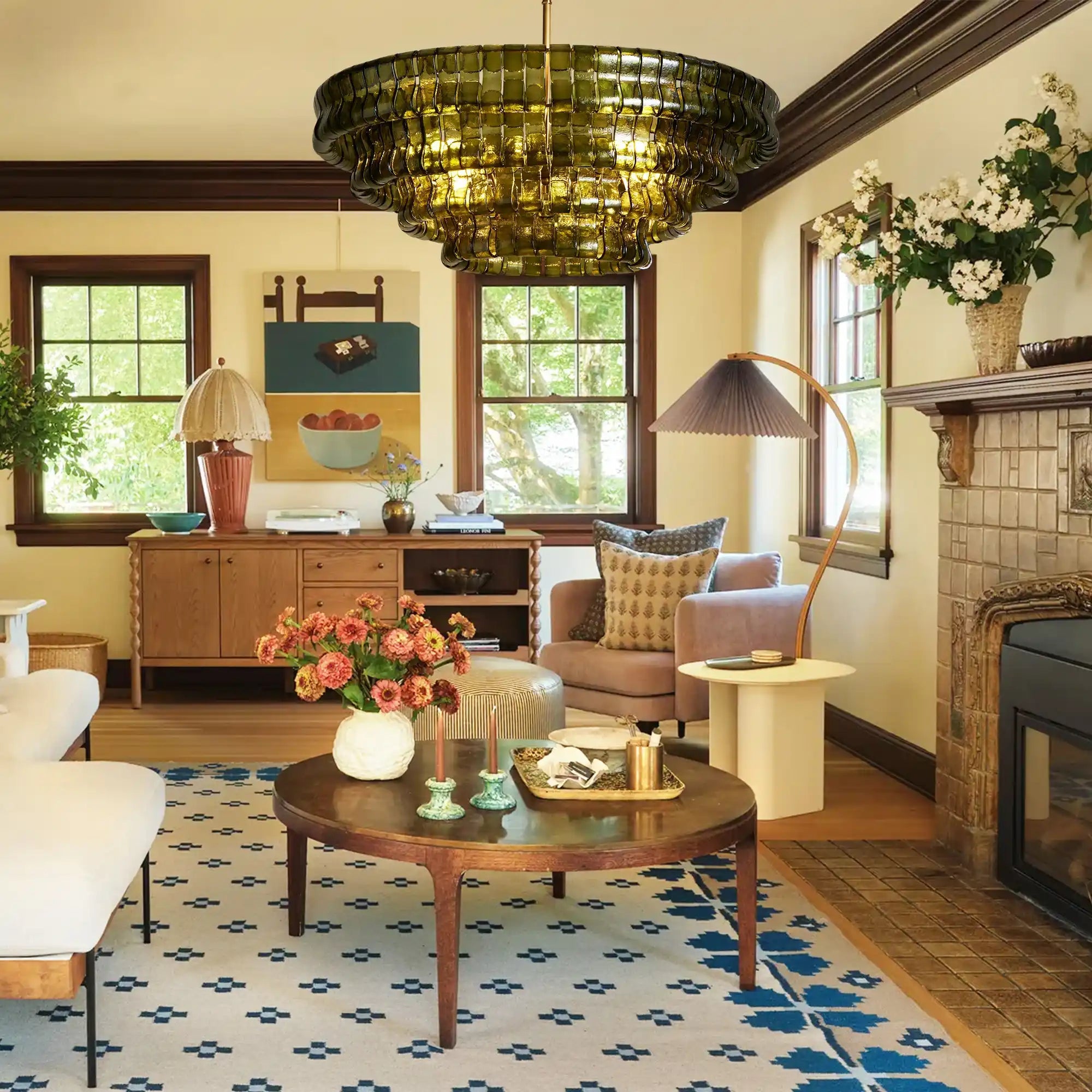 Ghiaccio Glass Round Chandelier 24" 36" 48" 60" - 3 - Tier 24"BrassGreenBlushlighting