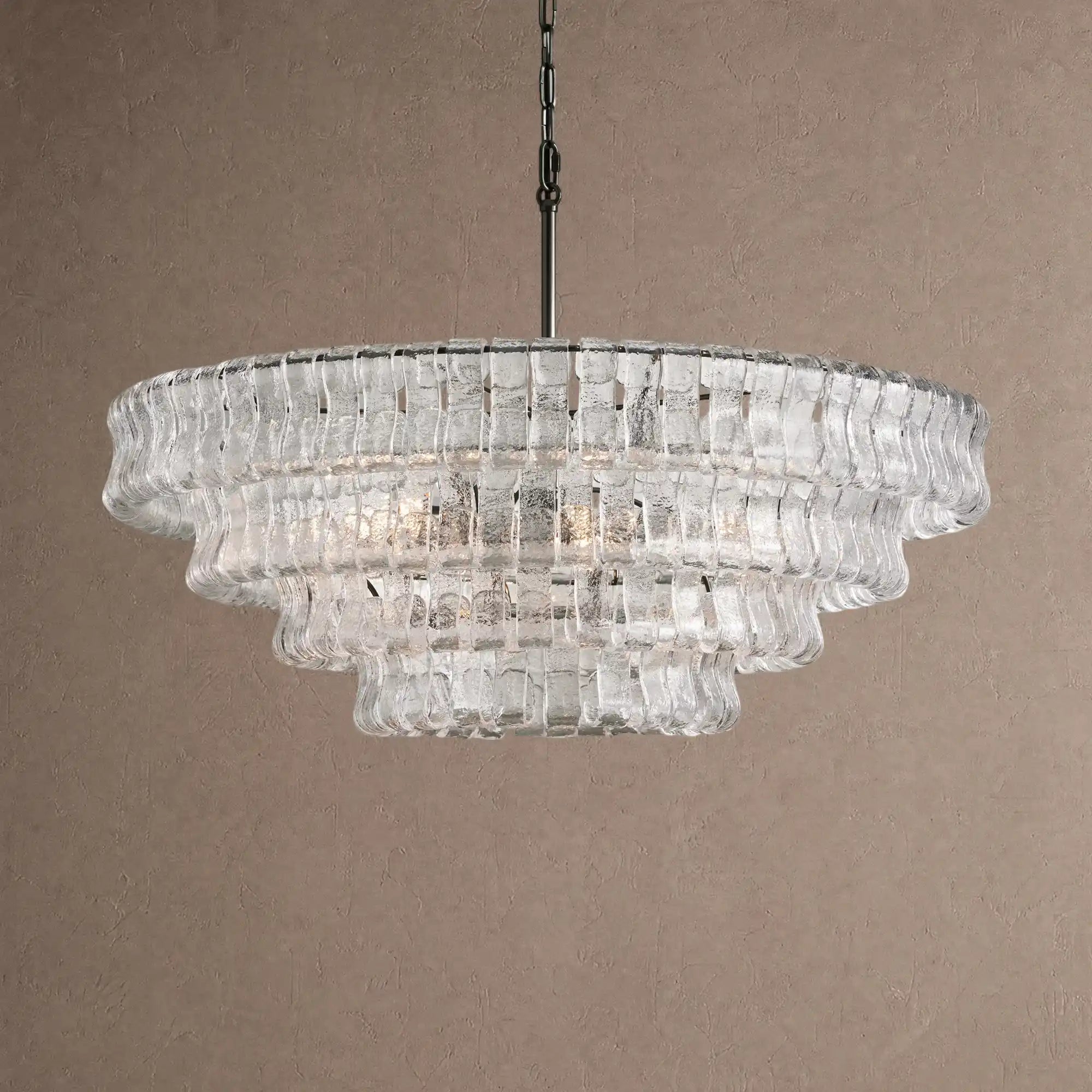 Ghiaccio Glass Round Chandelier 24" 36" 48" 60" - 4-Tier 36"BlackClearBlushlighting