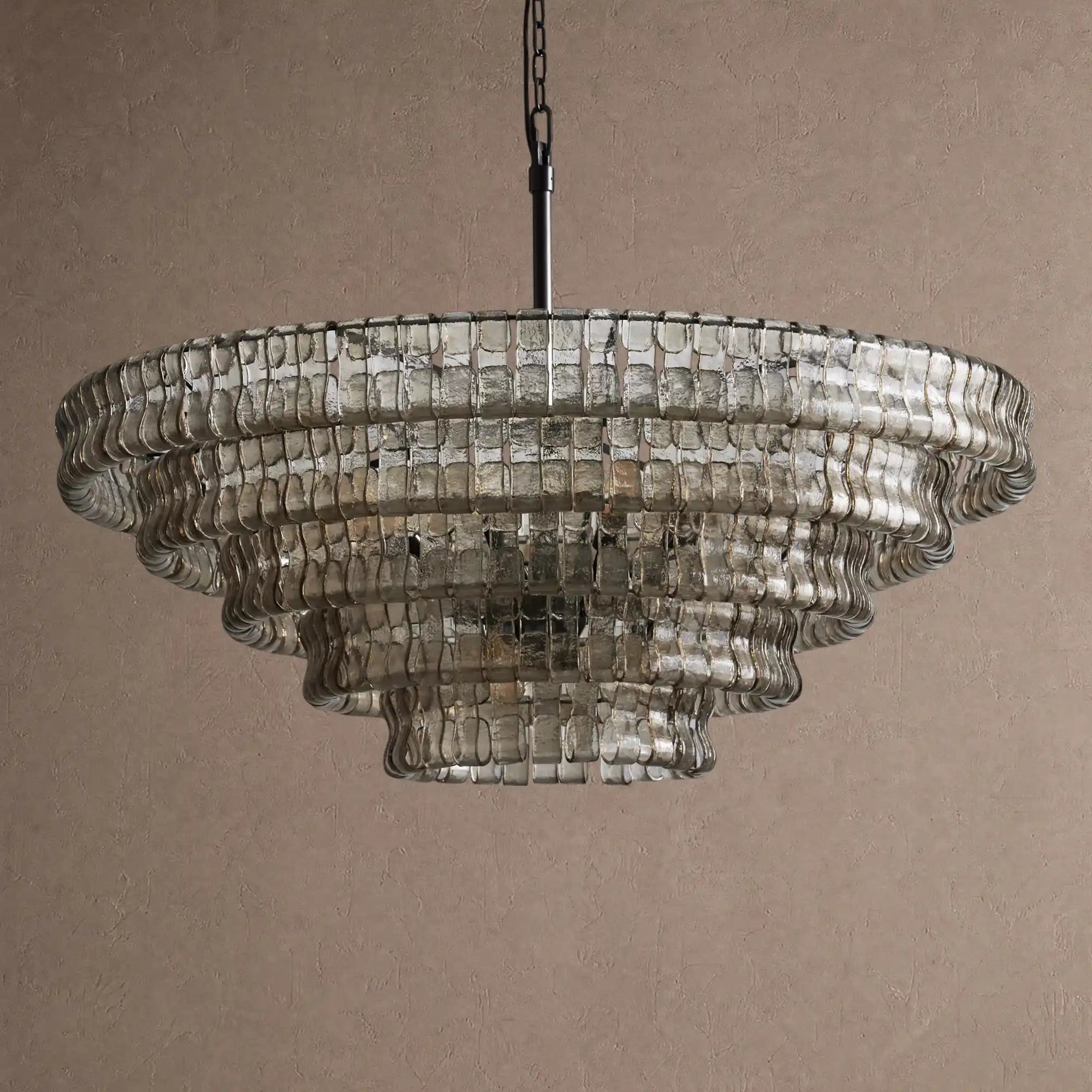 Ghiaccio Glass Round Chandelier 24" 36" 48" 60" - 5-Tier 48"BlackGreenBlushlighting