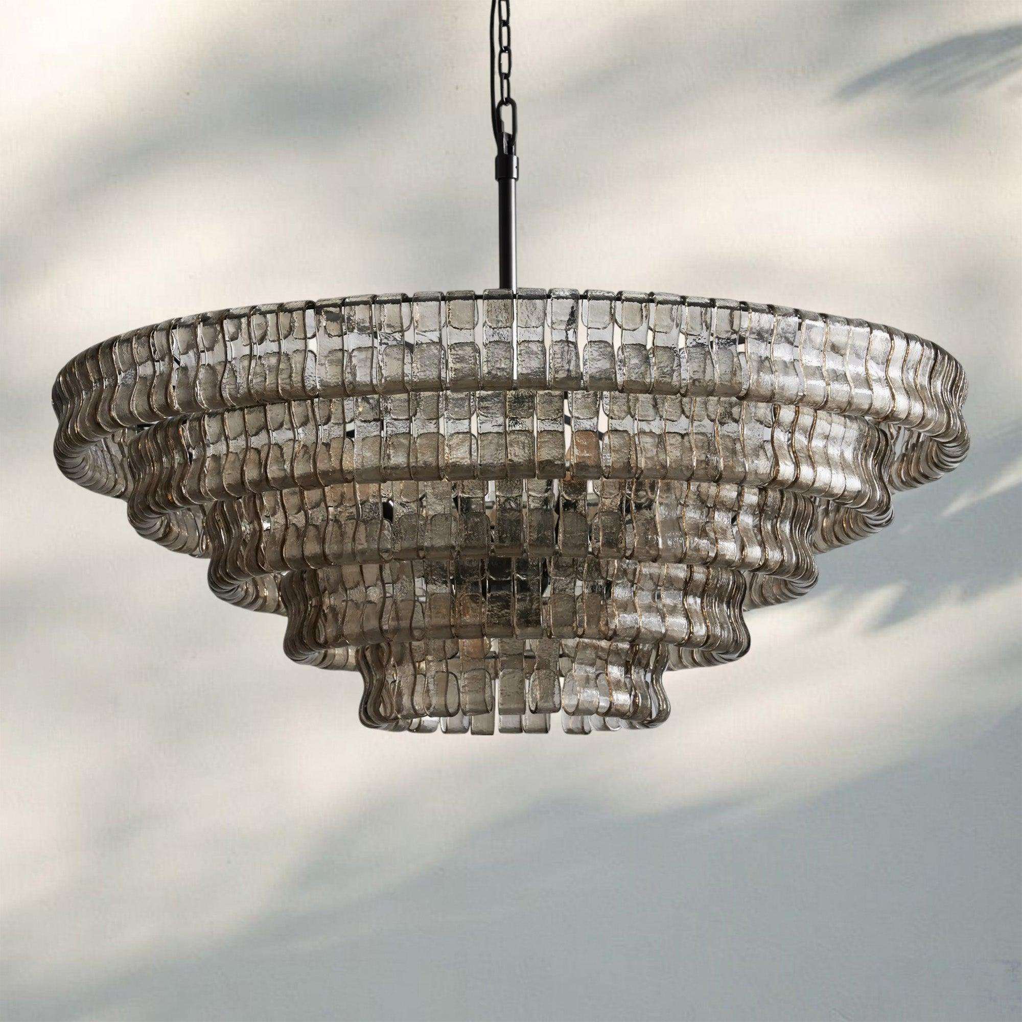 Ghiaccio Glass Round Chandelier 24" 36" 48" 60" - 3 - Tier 24"BrassSmokeBlushlighting