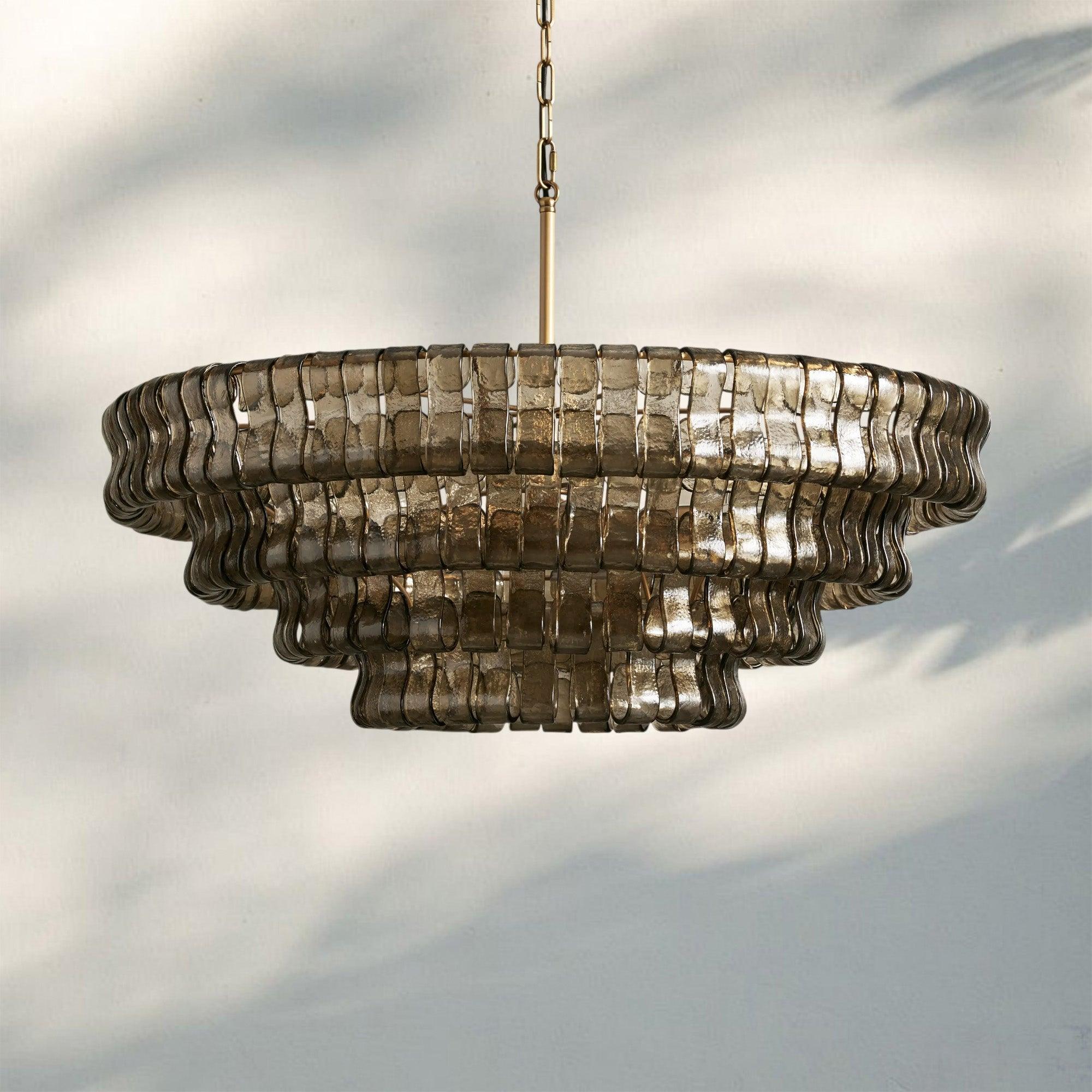 Ghiaccio Glass Round Chandelier 24" 36" 48" 60" - 4 - Tier 36"BrassSmokeBlushlighting