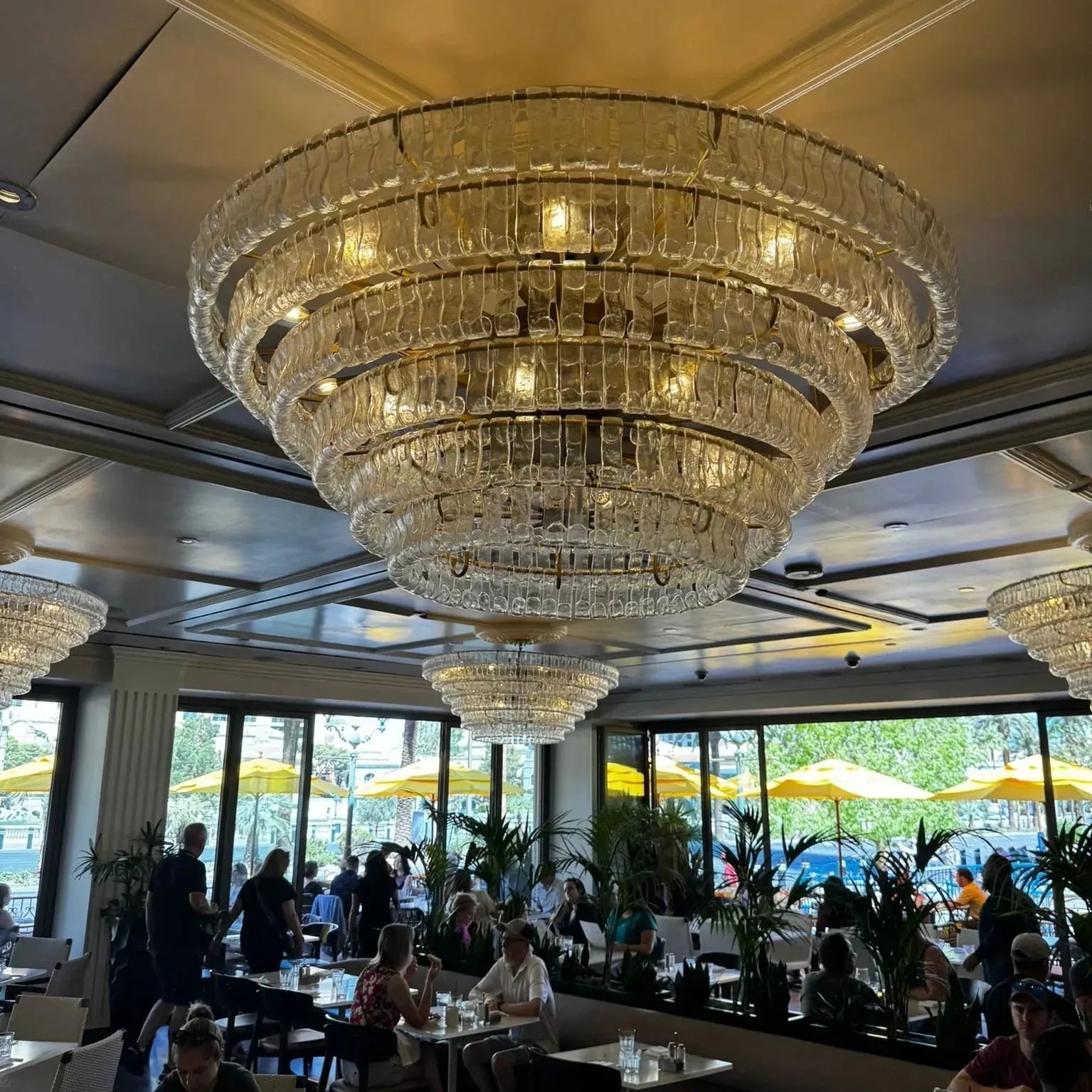 Ghiacio Glass Round Chandelier 24" 36" 48" 60"-6-Tier 60"-Brass-Clear