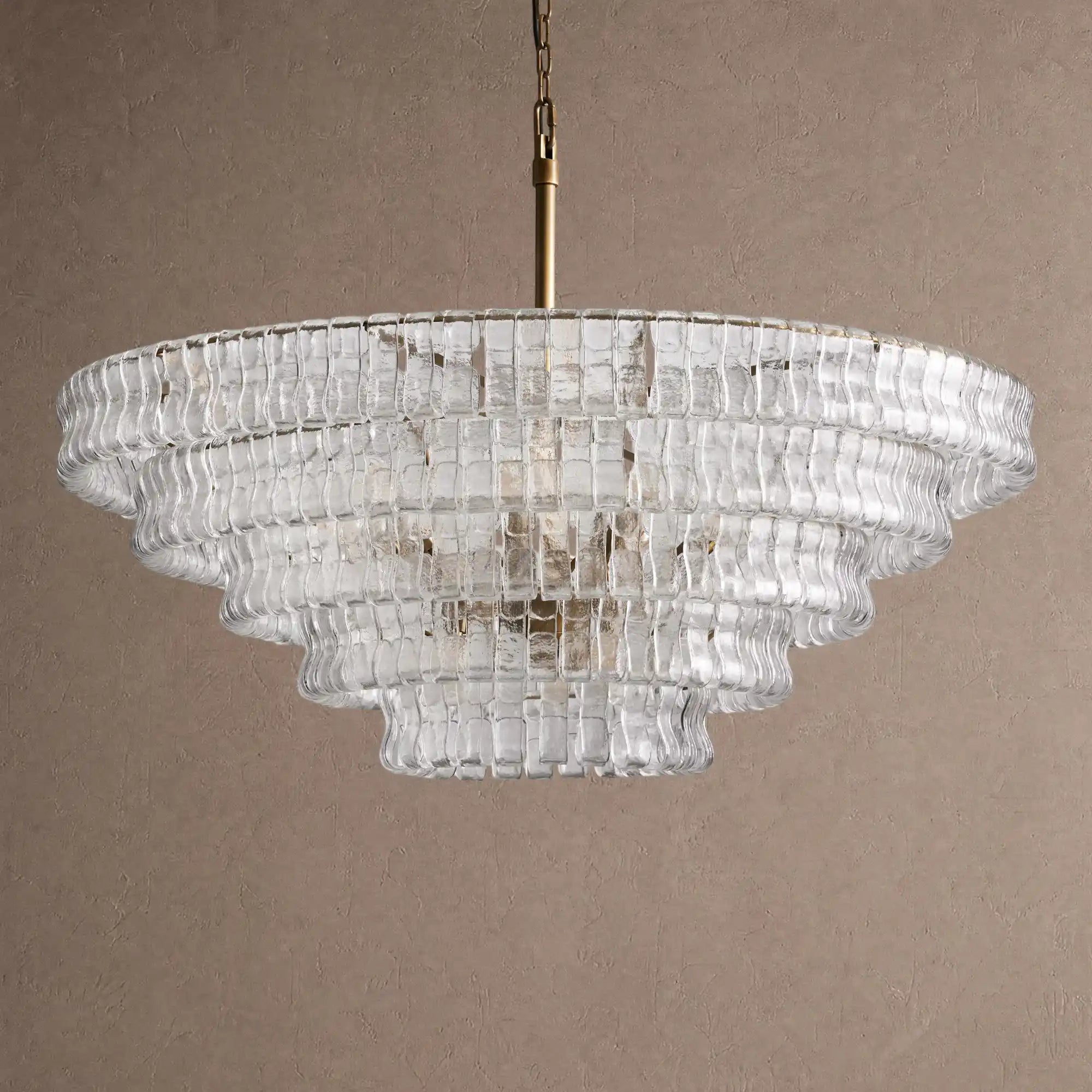 Ghiaccio Glass Round Chandelier 24" 36" 48" 60" - 5-Tier 48"BrassClearBlushlighting