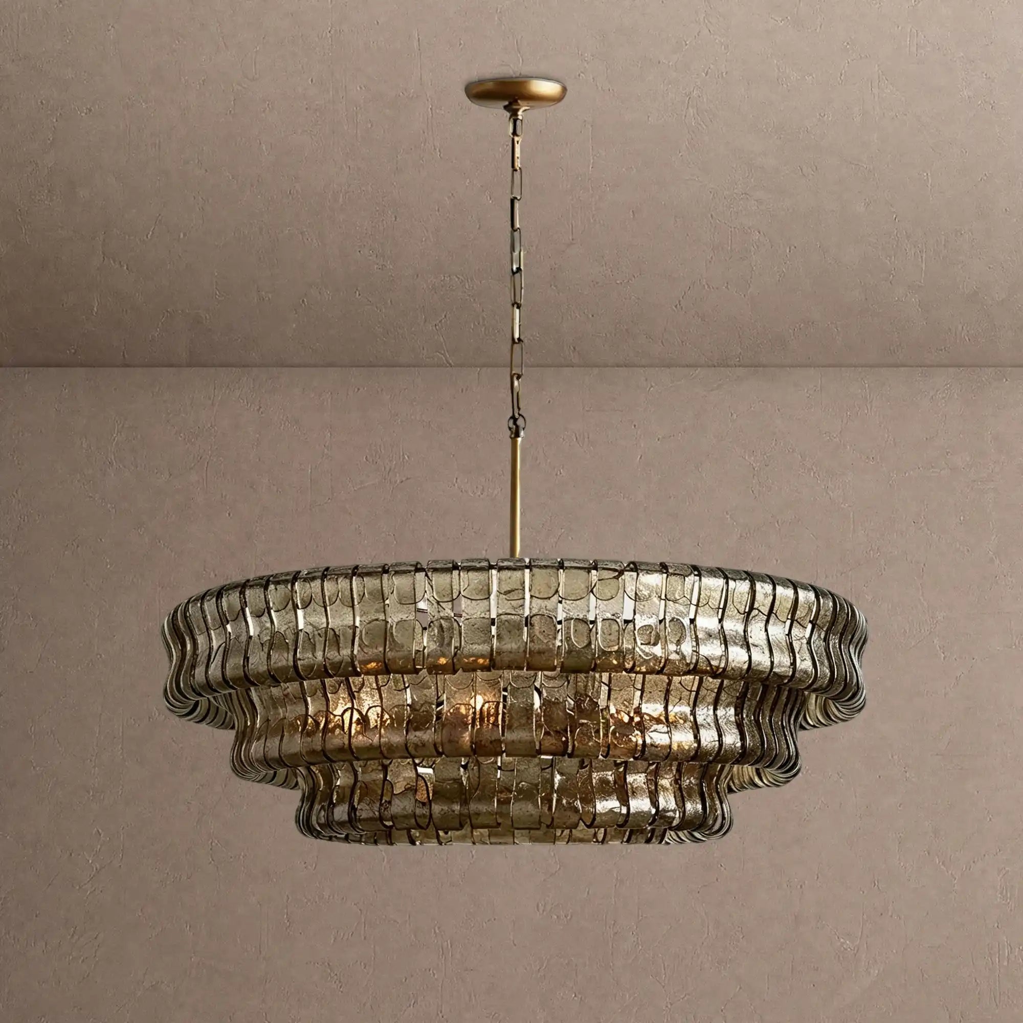 Ghiaccio Glass Round Chandelier 24" 36" 48" 60" - 3-Tier 24"BrassSmokeBlushlighting