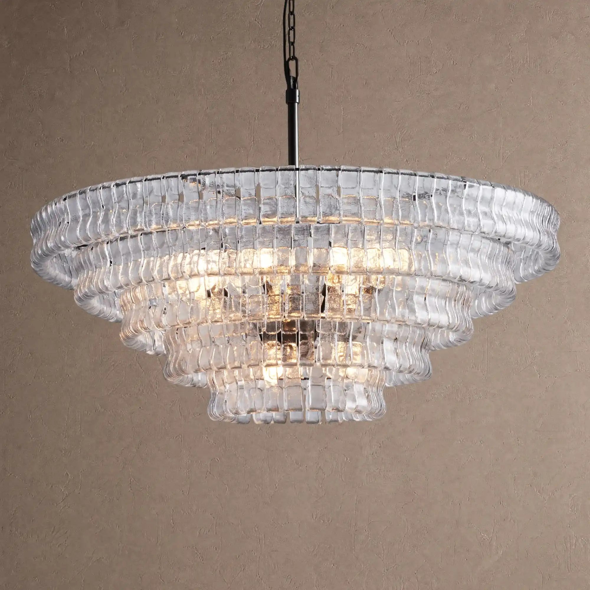 Ghiaccio Glass Round Chandelier 24" 36" 48" 60" - 5-Tier 48"BlackClearBlushlighting