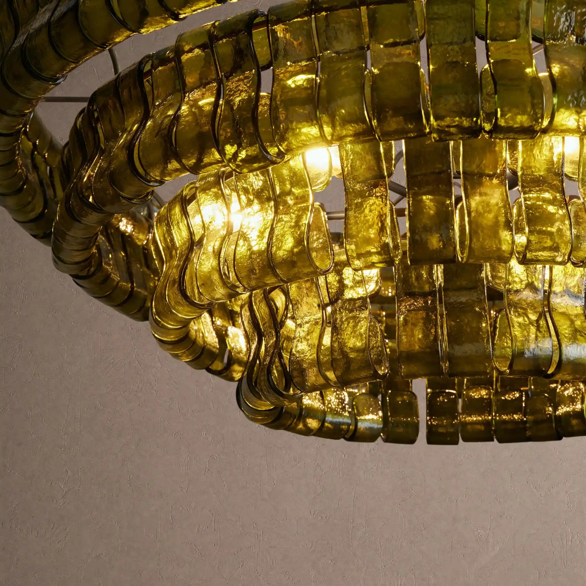 Ghiaccio Glass Round Chandelier 24" 36" 48" 60" - 5-Tier 48"BlackGreenBlushlighting