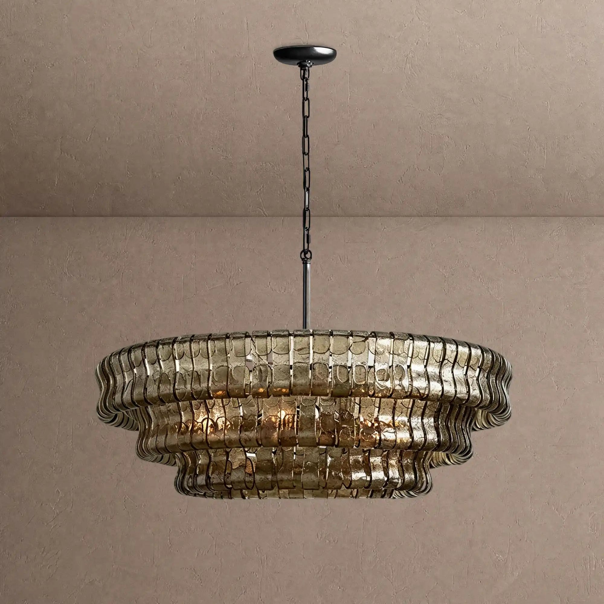 Ghiaccio Glass Round Chandelier 24" 36" 48" 60" - 3-Tier 24"BlackSmokeBlushlighting