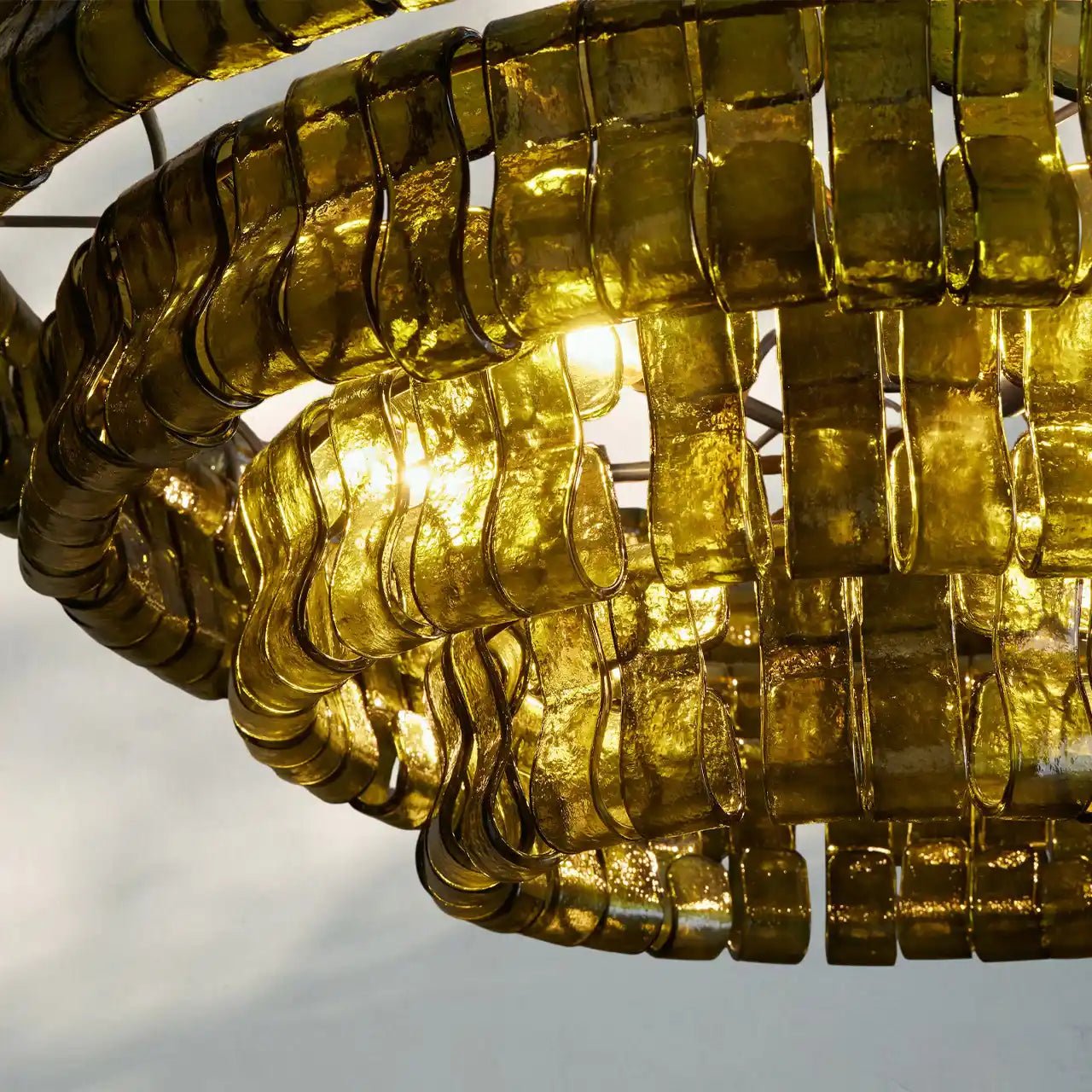 Ghiaccio Glass Round Chandelier 24" 36" 48" 60" - 3 - Tier 24"BrassSmokeBlushlighting