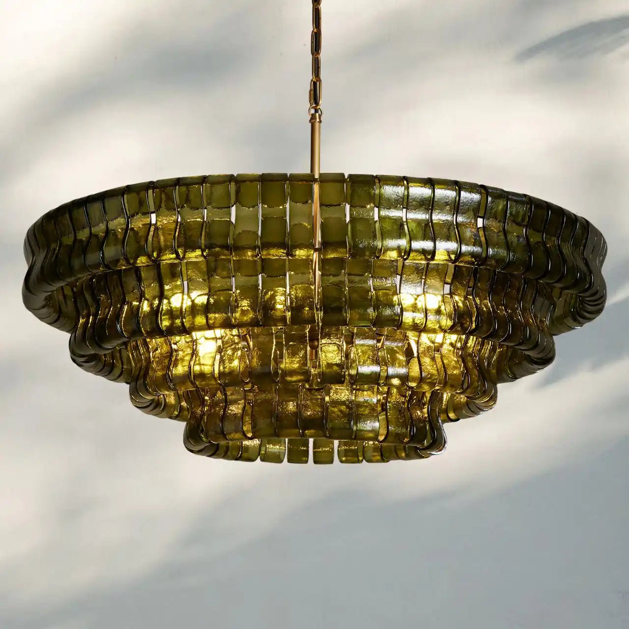 Ghiaccio Glass Round Chandelier 24" 36" 48" 60" - 3 - Tier 24"BrassGreenBlushlighting