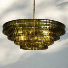 Ghiaccio Glass Round Chandelier 24" 36" 48" 60" - 3 - Tier 24"BrassGreenBlushlighting
