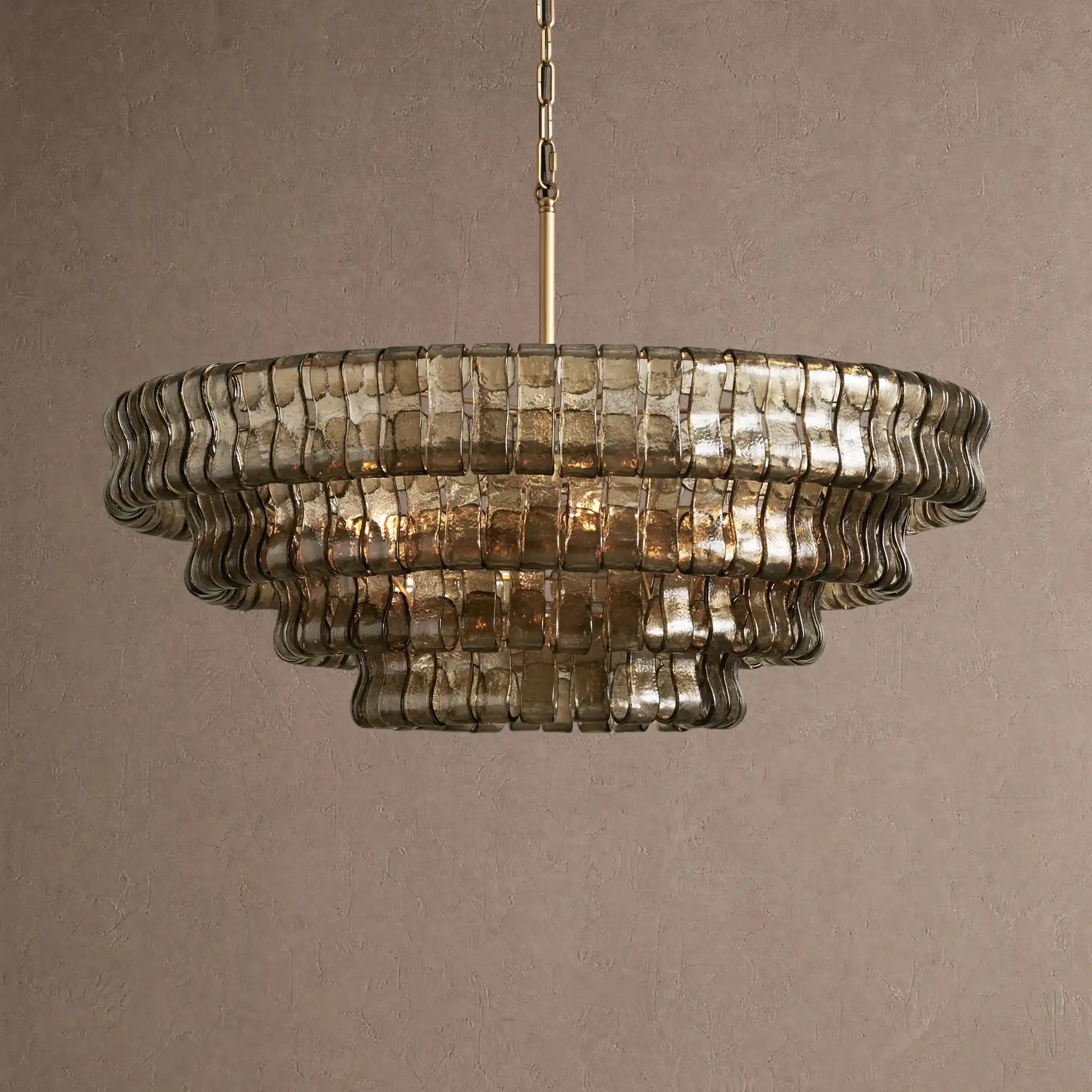 Ghiaccio Glass Round Chandelier 24" 36" 48" 60" - 4-Tier 36"BrassSmokeBlushlighting