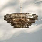 Ghiacio Glass Round Chandelier 24" 36" 48" 60"-3-Tier 24"-Brass-Smoke