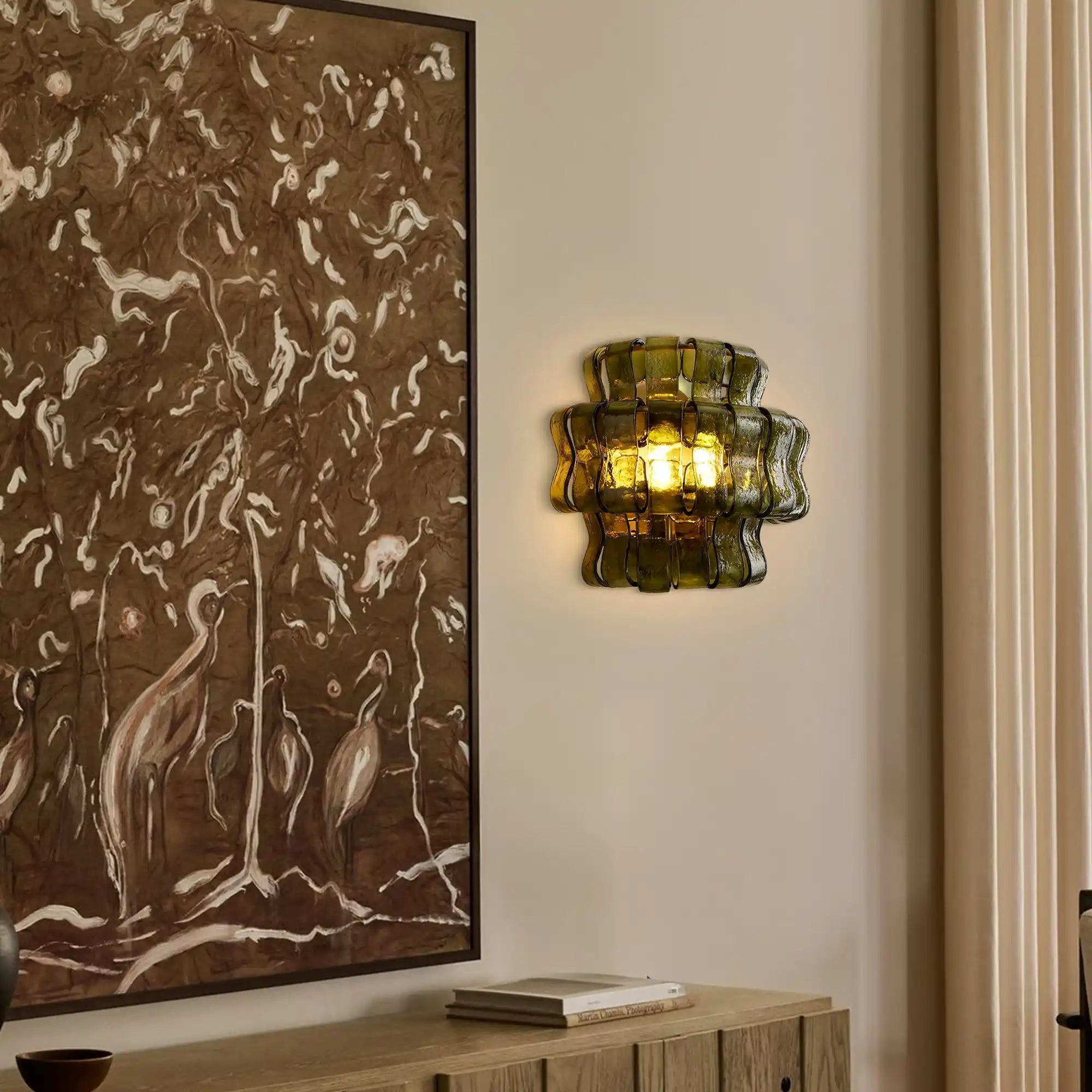 Ghiaccio Glass Wall Sconce - Matte BlackGreenBlushlighting